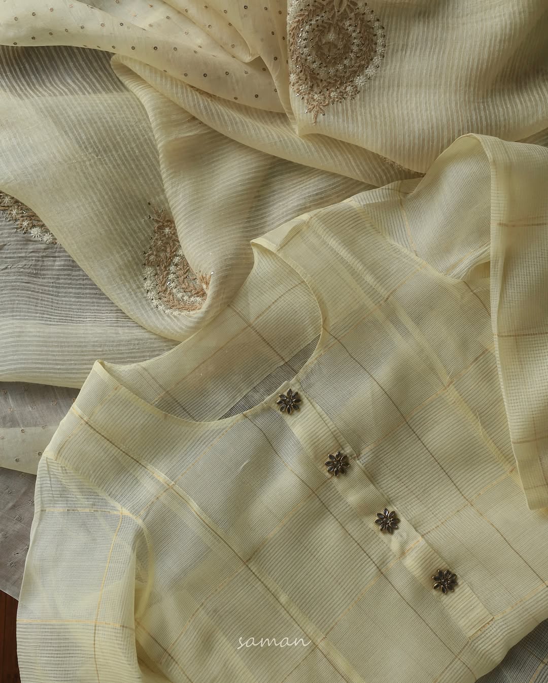 Butter Yellow Black Zari Kota Ready to Wear Kurta Set