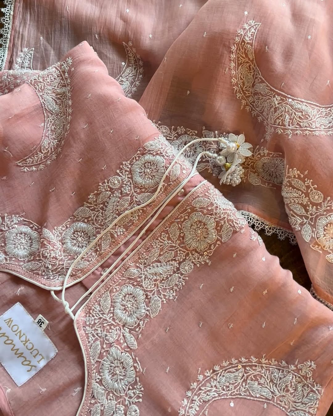 Peach Crescent Chandbala Chikankari Kurta Set