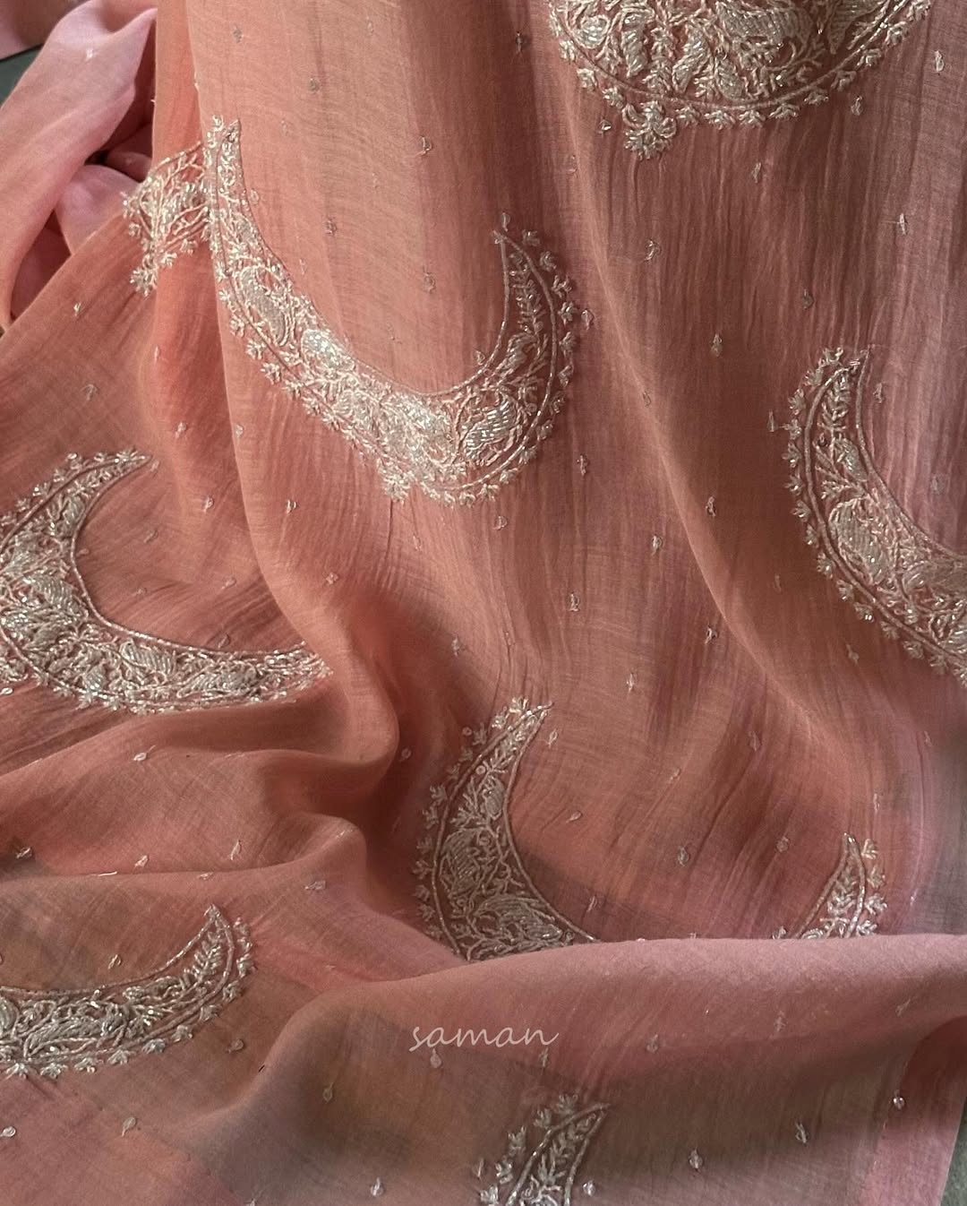 Peach Crescent Chandbala Chikankari Kurta Set