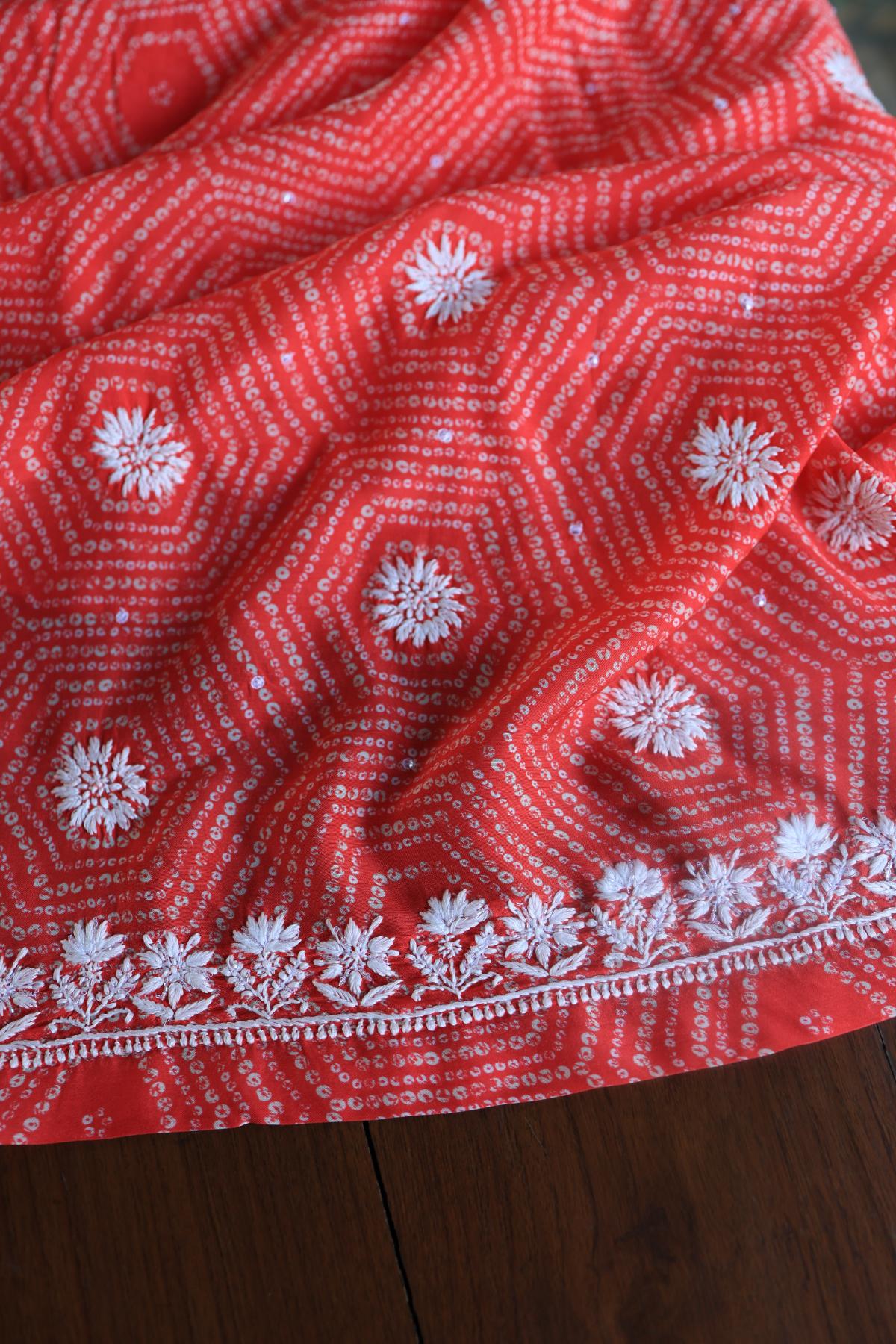 Carrot Pink Muslin Chikankari Kurta Fabric