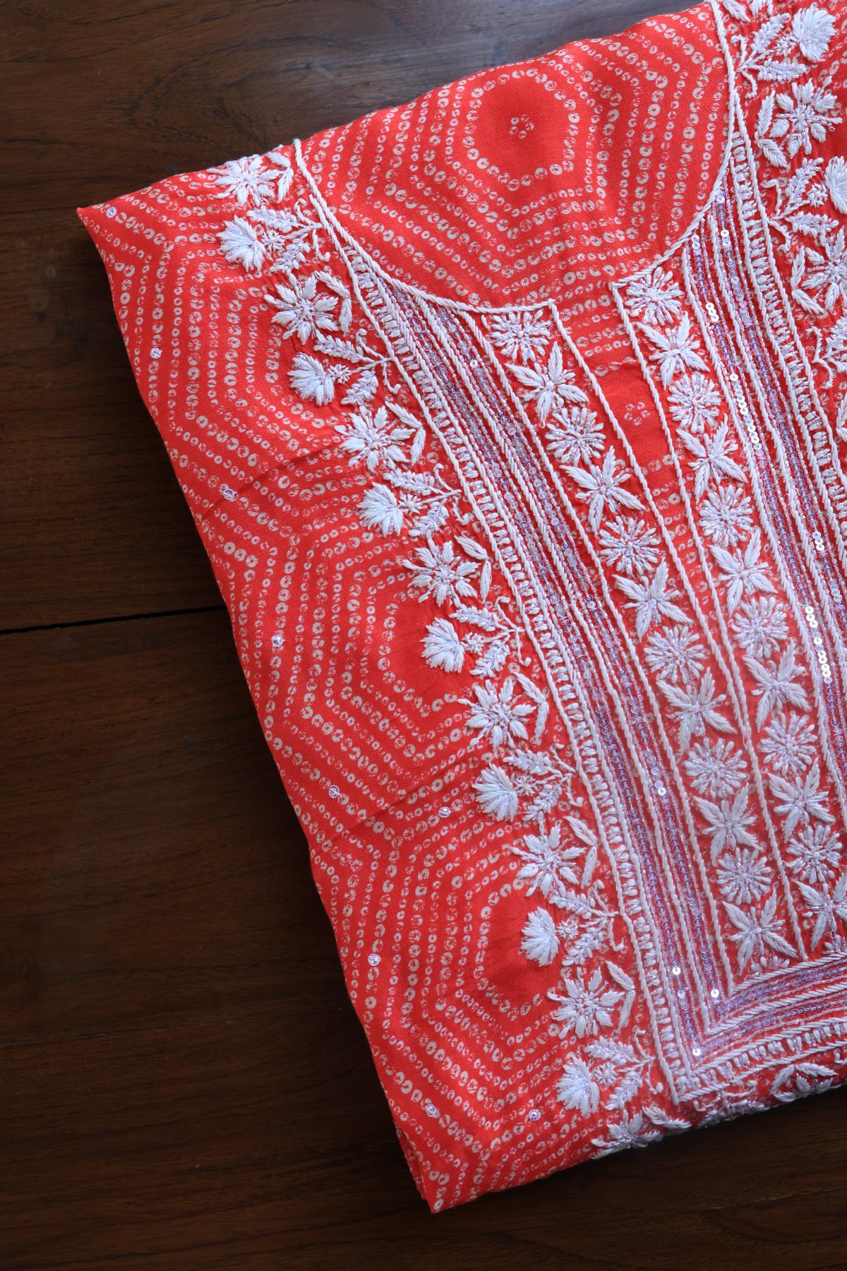Carrot Pink Muslin Chikankari Kurta Fabric