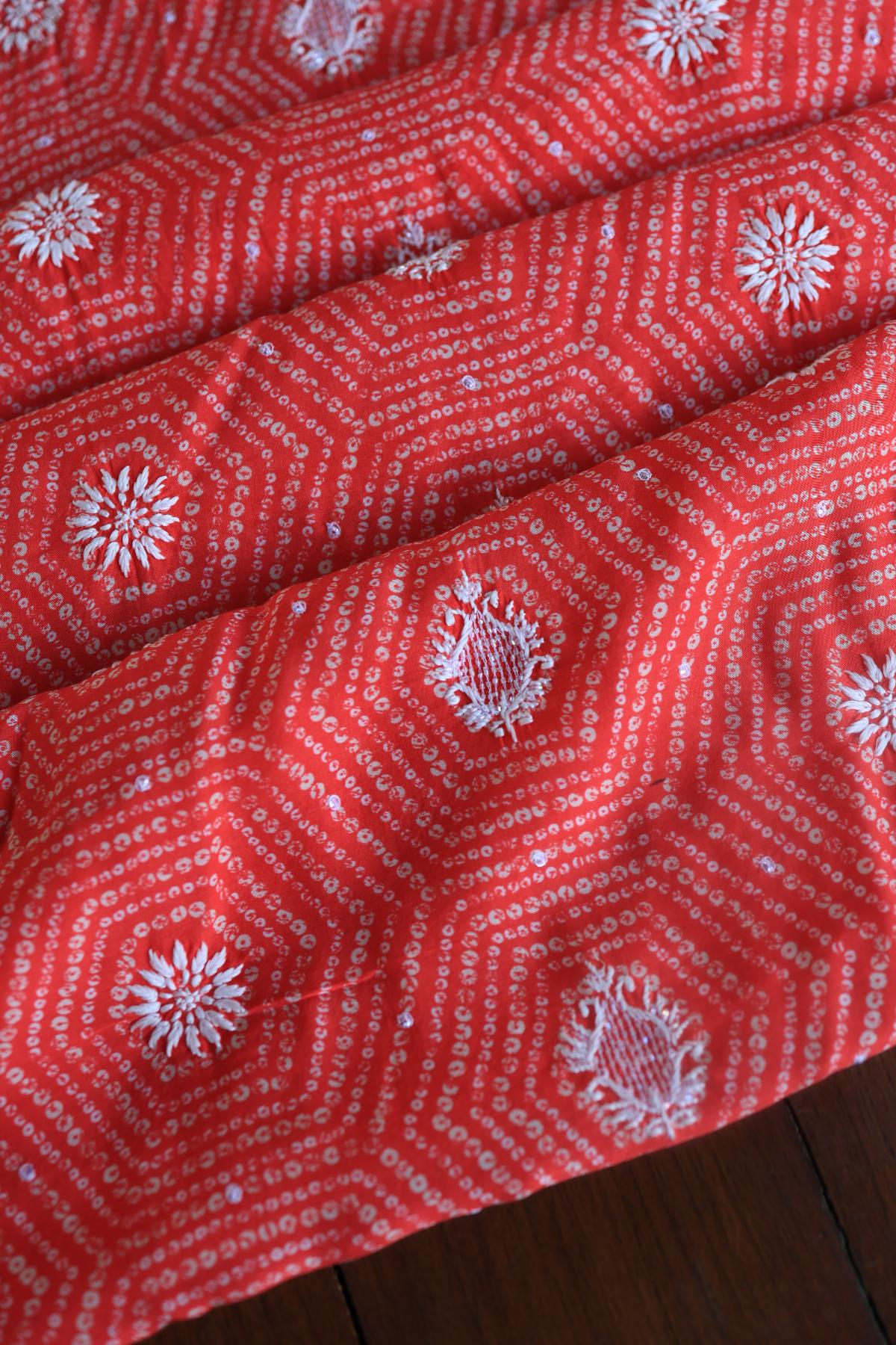 Carrot Pink Muslin Chikankari Kurta Fabric