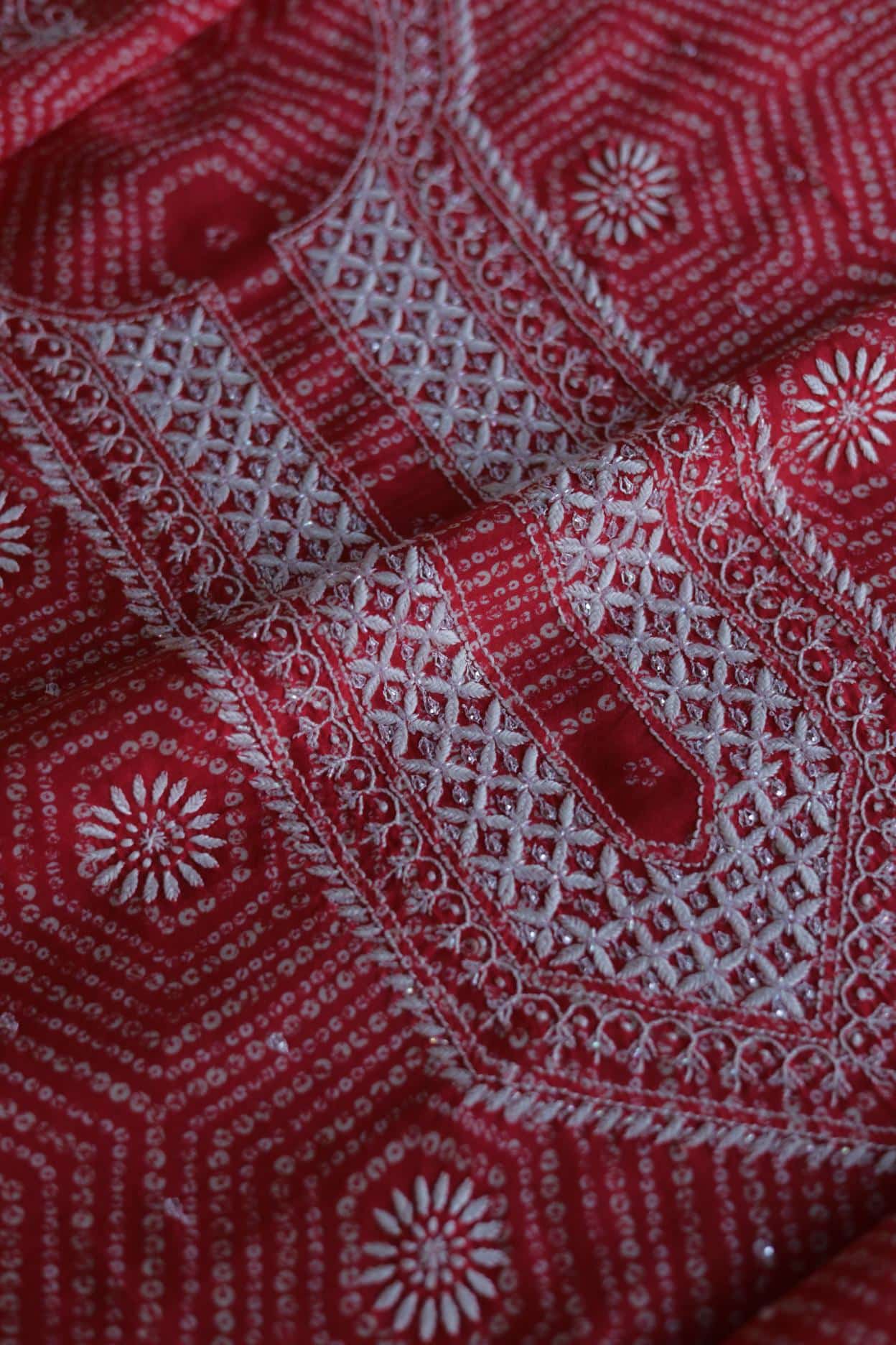 Carrot Pink Muslin Chikankari Unstitched Kurta Fabric