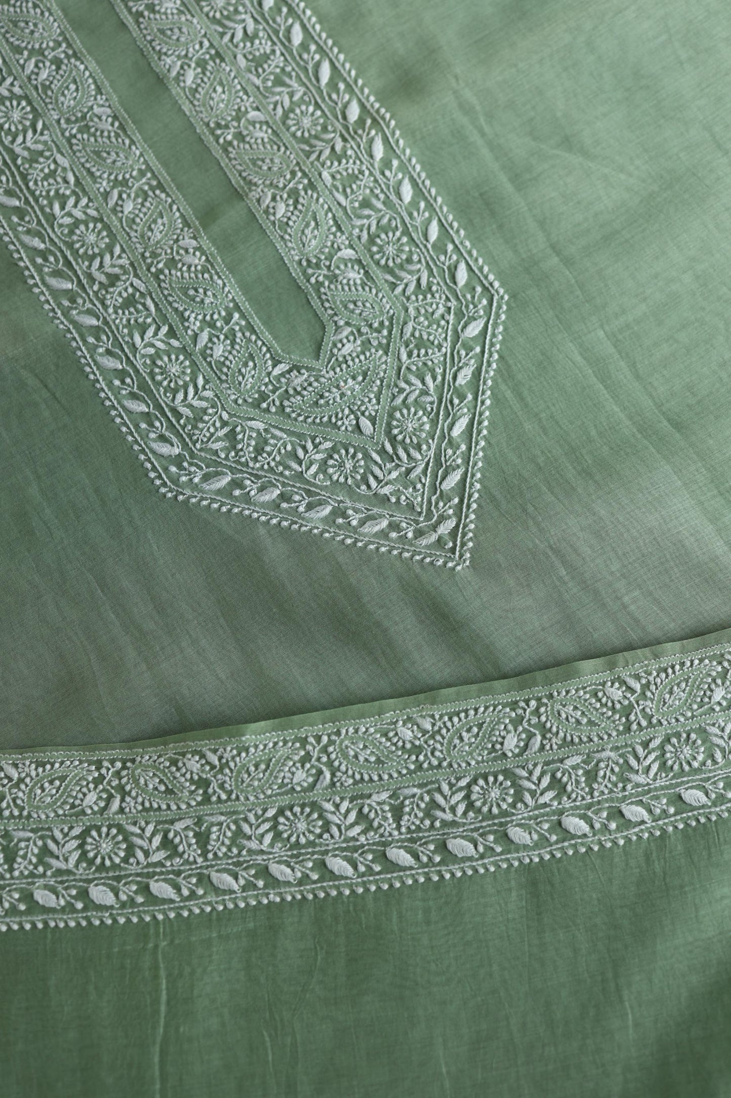 Cascade Green Shade Mulmul Chikankari Unstitched Men's Kurtas Fabric