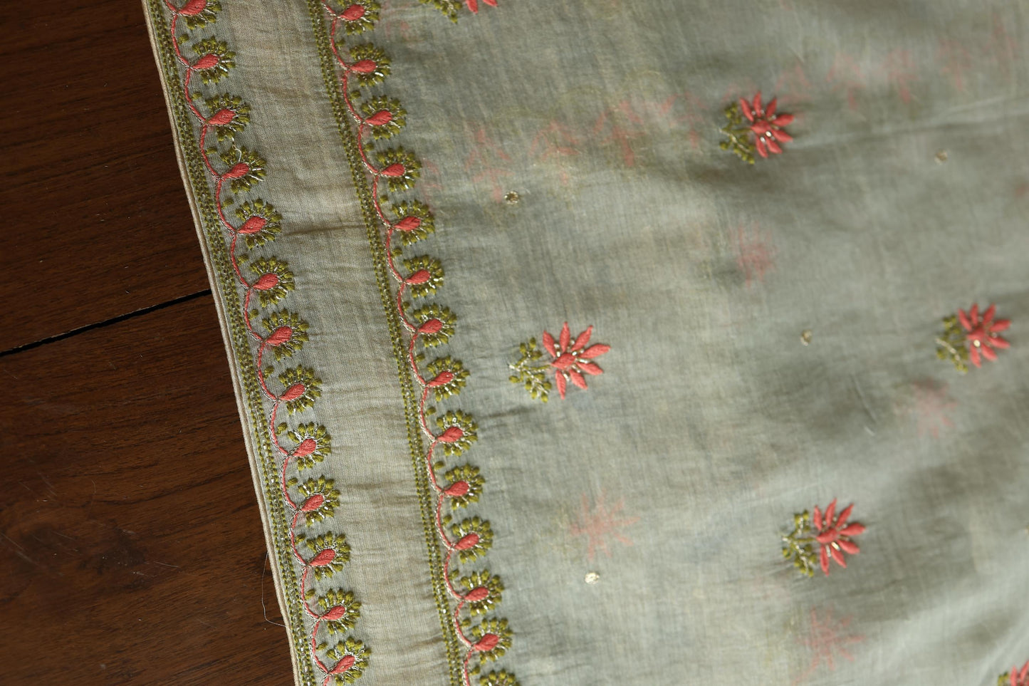 Cement Green Shade Tissue Silk Chikankari Unstitched Fabric
