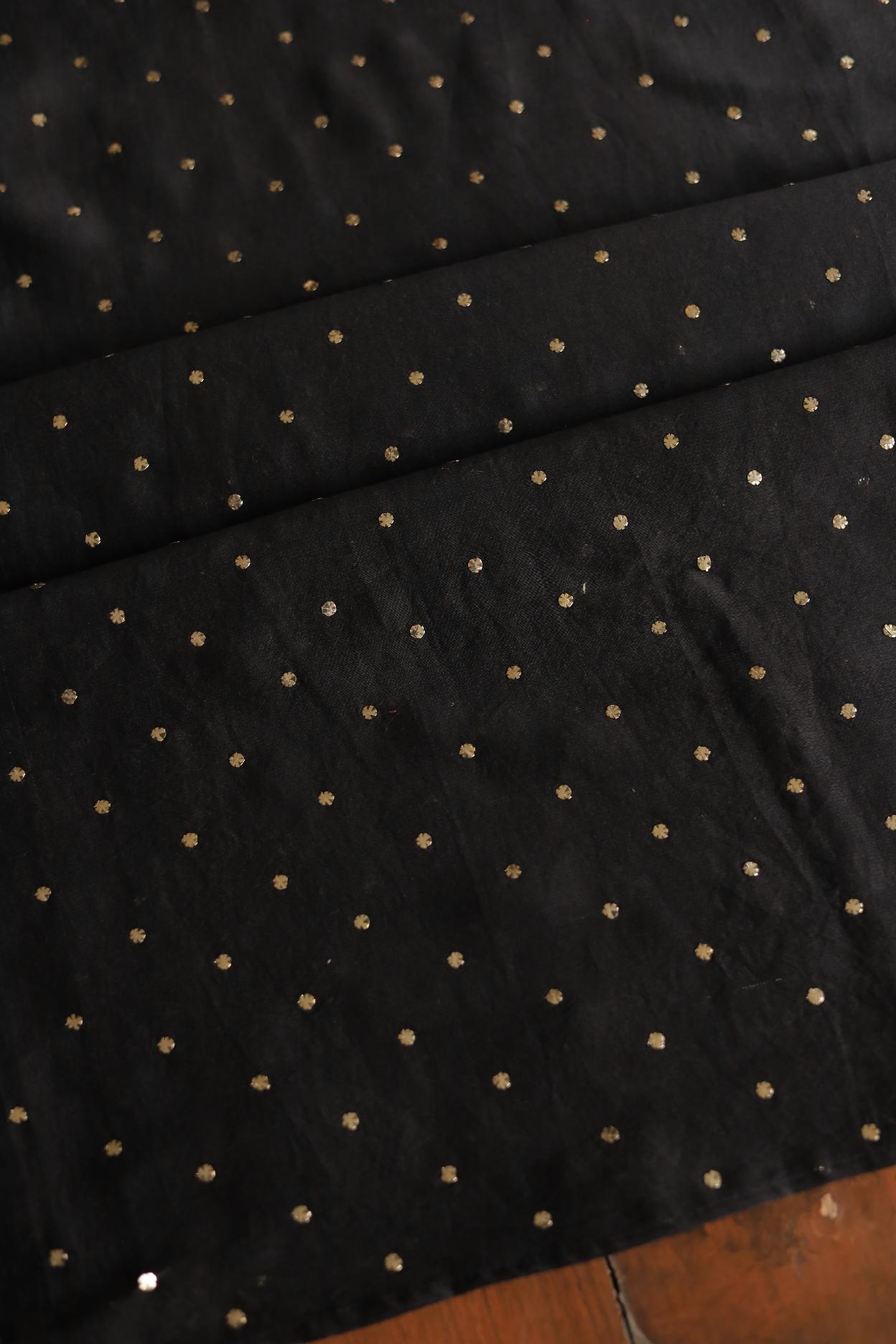 Black Chanderi Silk Mukaish Badla Unstitched Fabrics