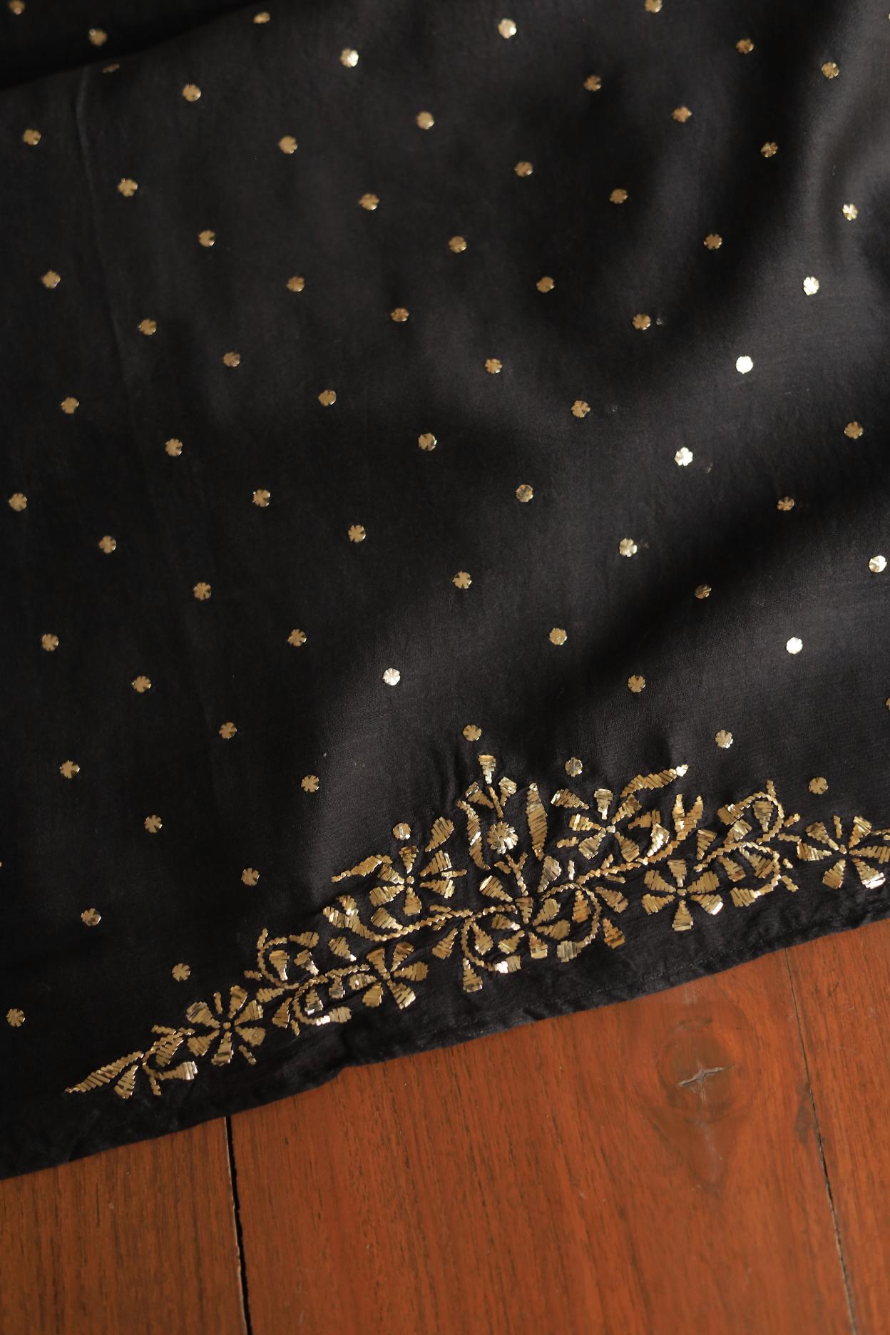 Black Chanderi Silk Mukaish Badla Unstitched Fabrics