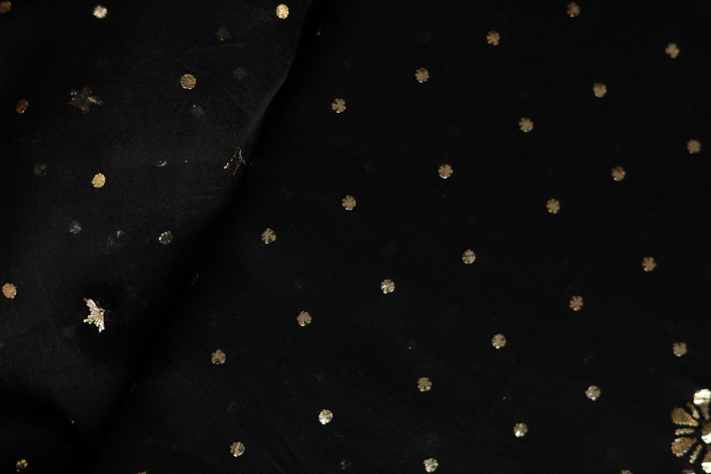 Black Chanderi Silk Mukaish Badla Unstitched Fabrics