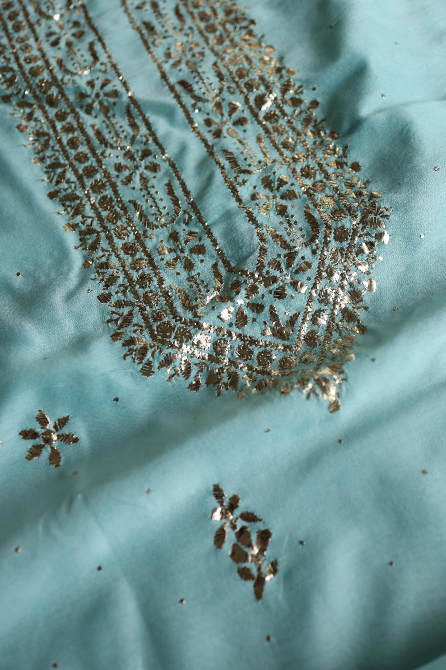 Sea Green Chanderi Mukaish Badla Unstitched Chikankari Unisex Kurtas