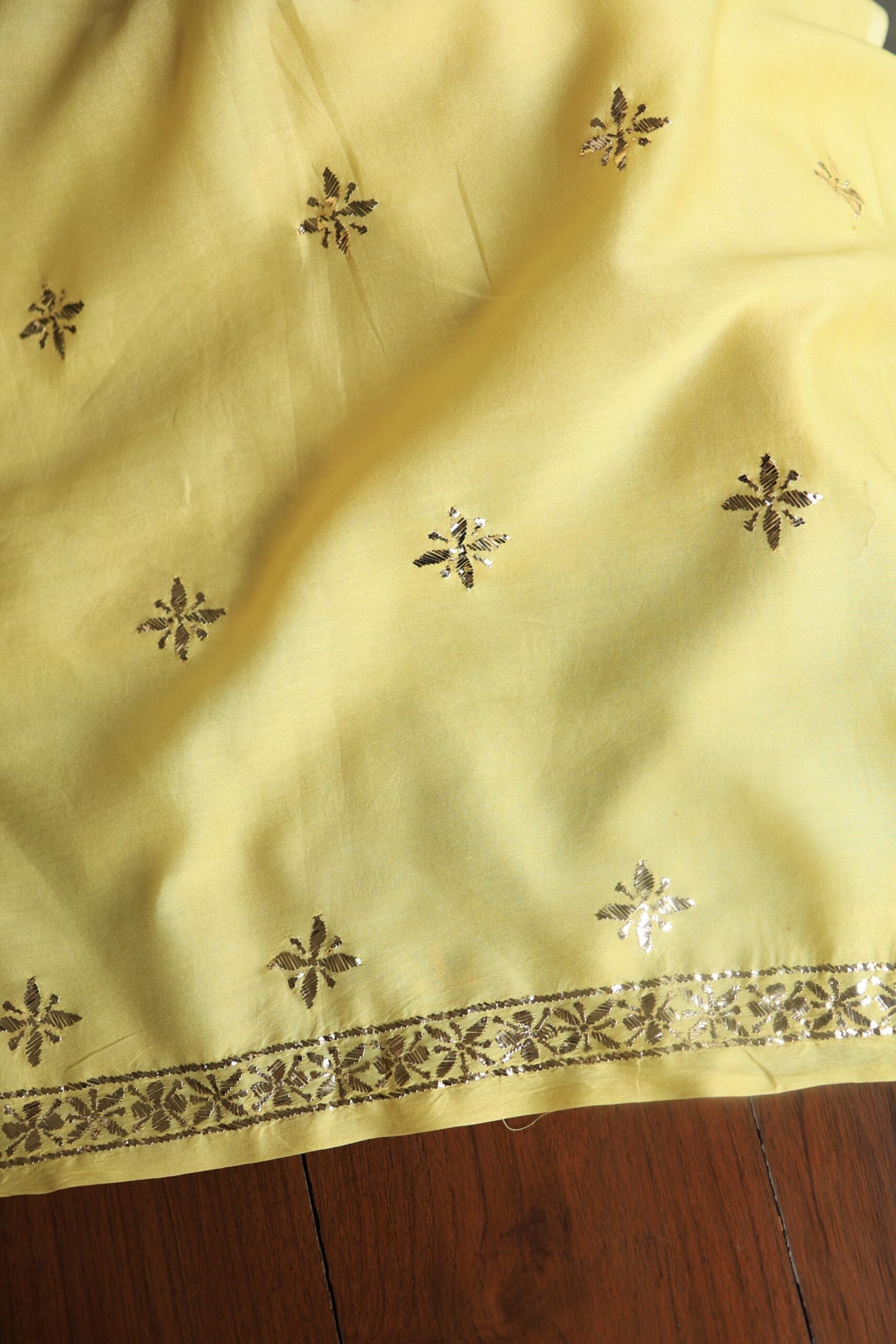 Yellow Chanderi Mukaish Badla Unstitched Chikankari Unisex Kurtas
