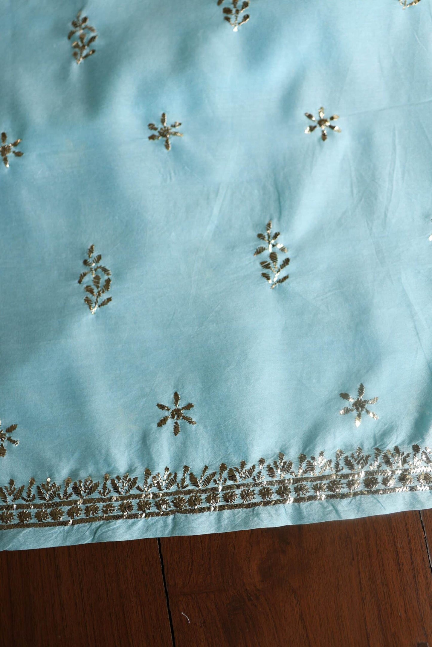 Sea Green Chanderi Mukaish Badla Unstitched Chikankari Unisex Kurtas