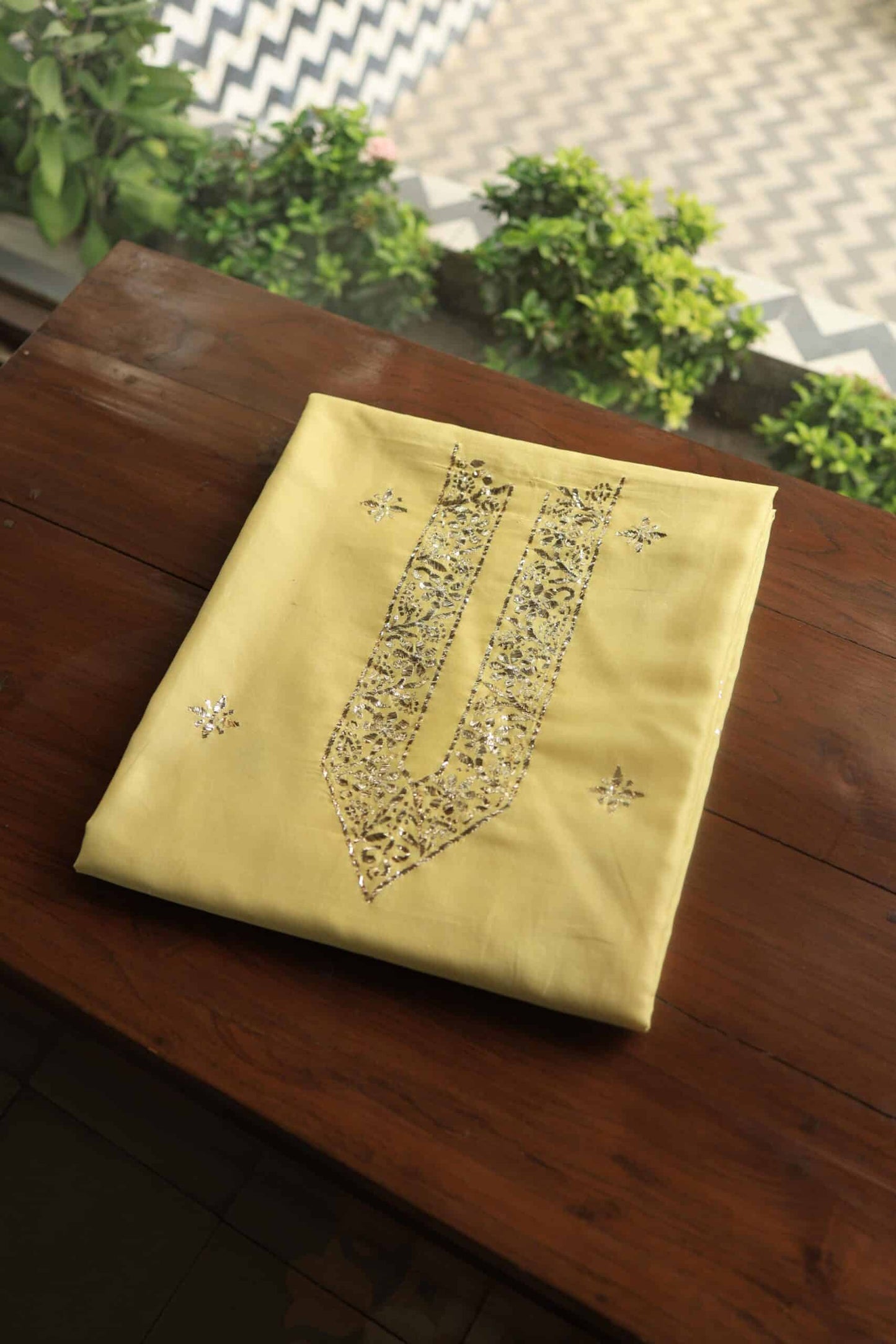 Yellow Chanderi Mukaish Badla Unstitched Chikankari Unisex Kurtas