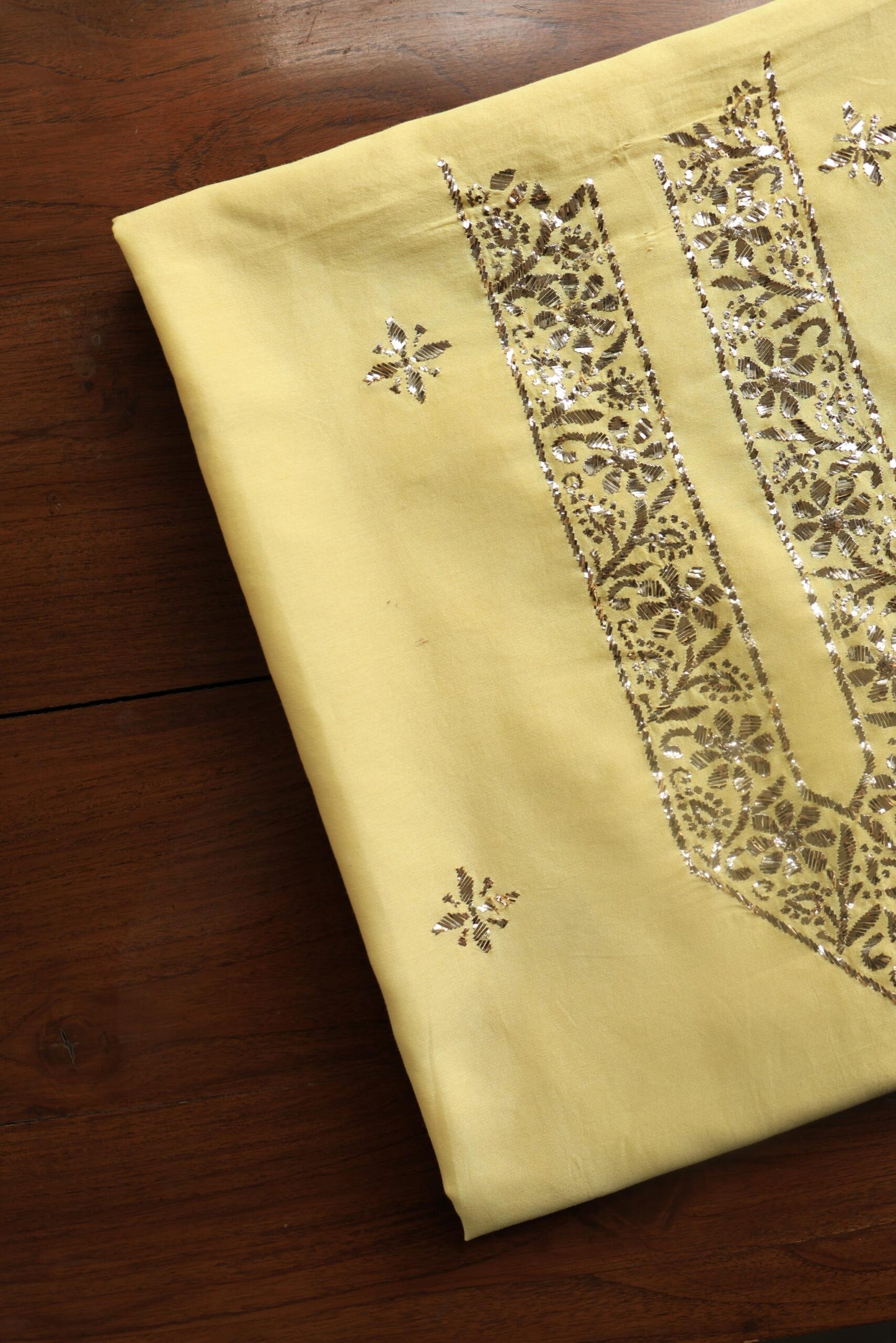 Yellow Chanderi Mukaish Badla Unstitched Chikankari Unisex Kurtas