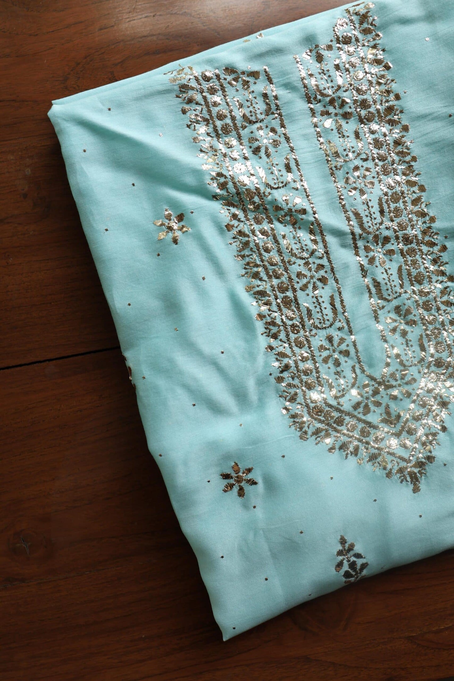 Sea Green Chanderi Mukaish Badla Unstitched Chikankari Unisex Kurtas