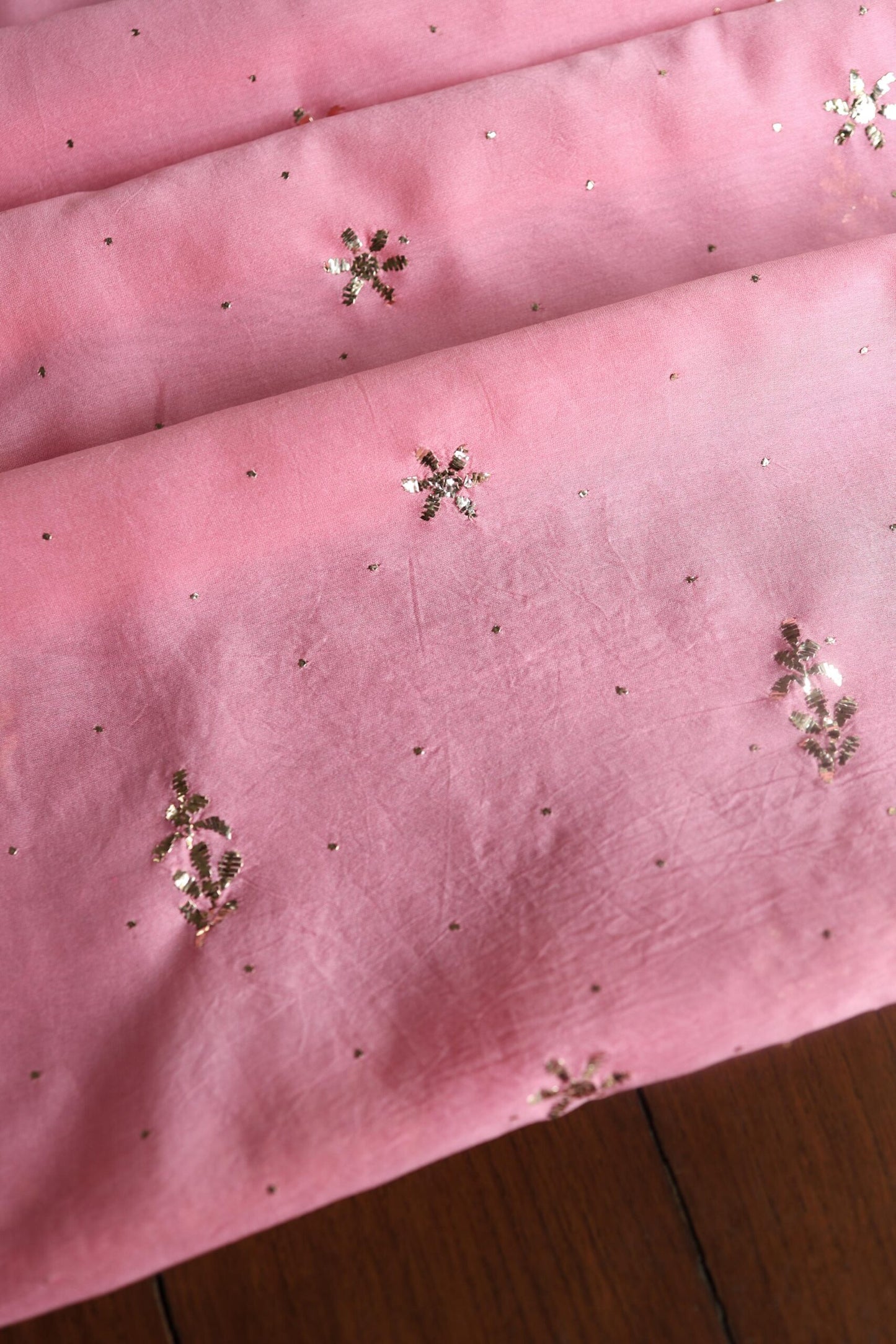Pink Chanderi Mukaish Badla Unstitched Chikankari Unisex Kurtas