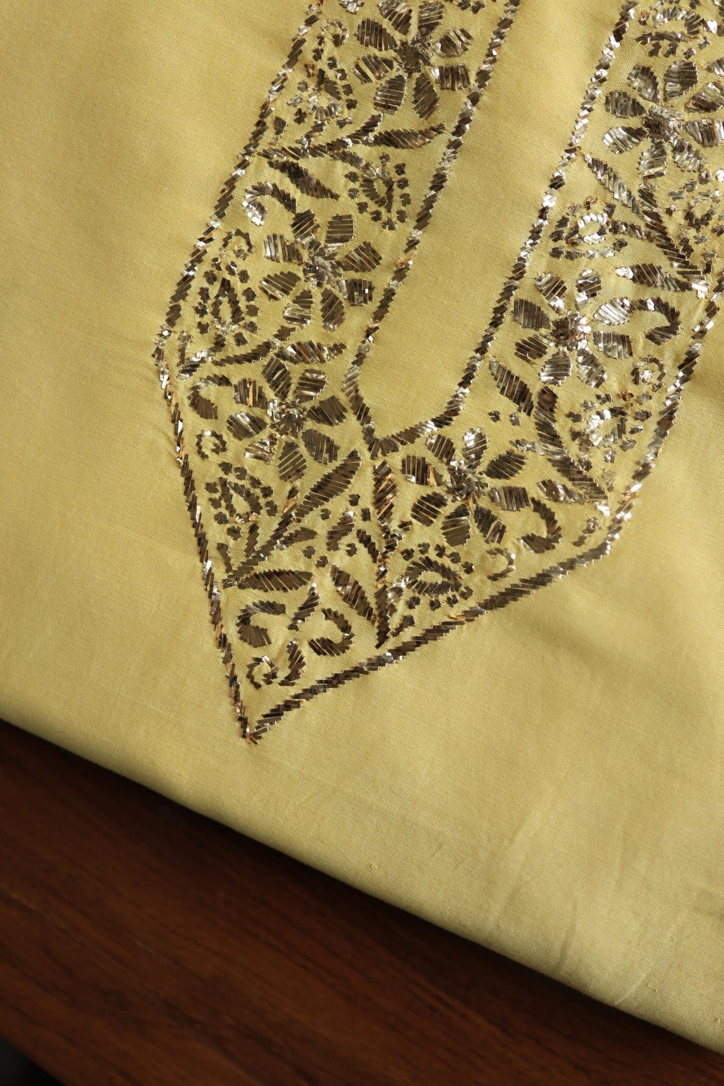 Yellow Chanderi Mukaish Badla Unstitched Chikankari Unisex Kurtas