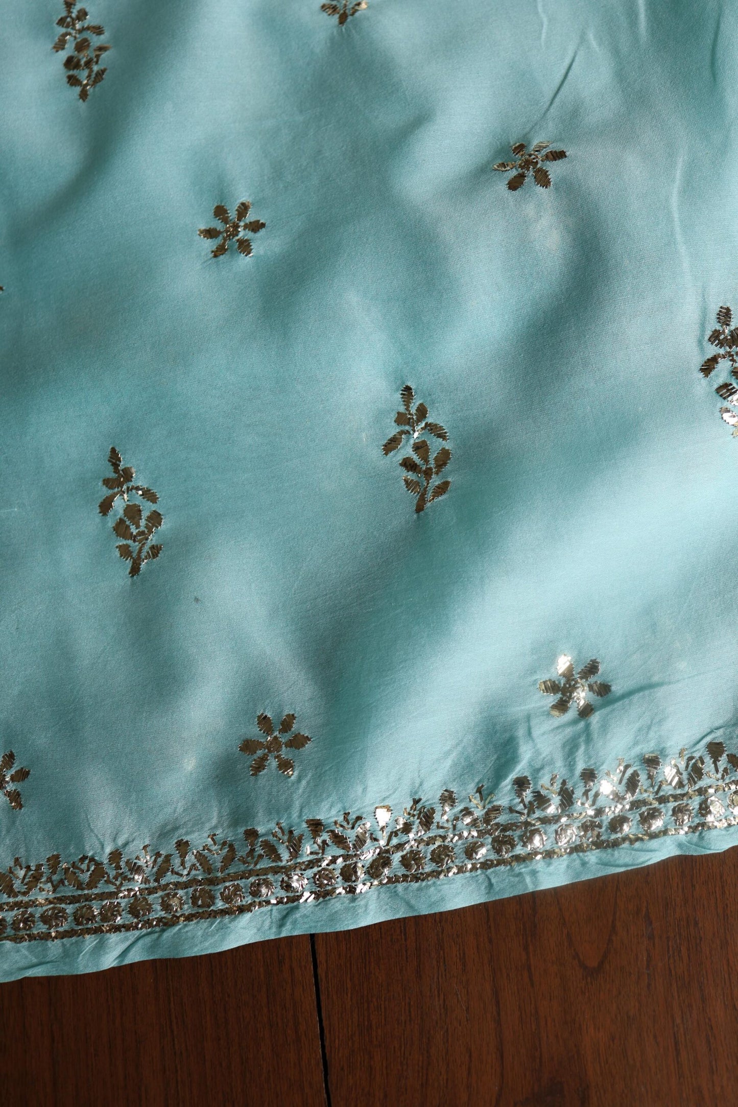 Sea Green Chanderi Mukaish Badla Unstitched Chikankari Unisex Kurtas