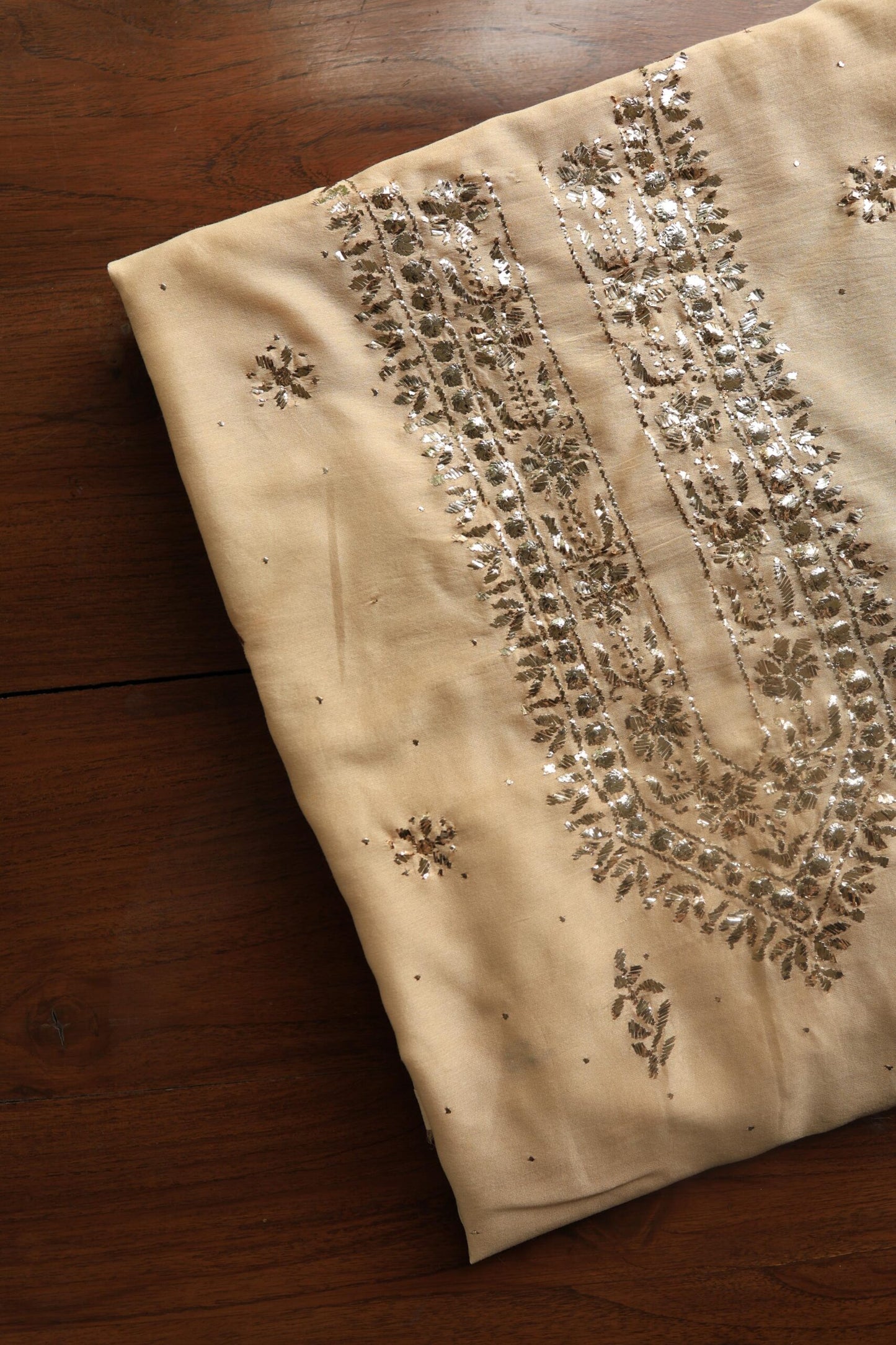 Natural Beige Chanderi Mukaish Badla Unstitched Chikankari Unisex Kurtas