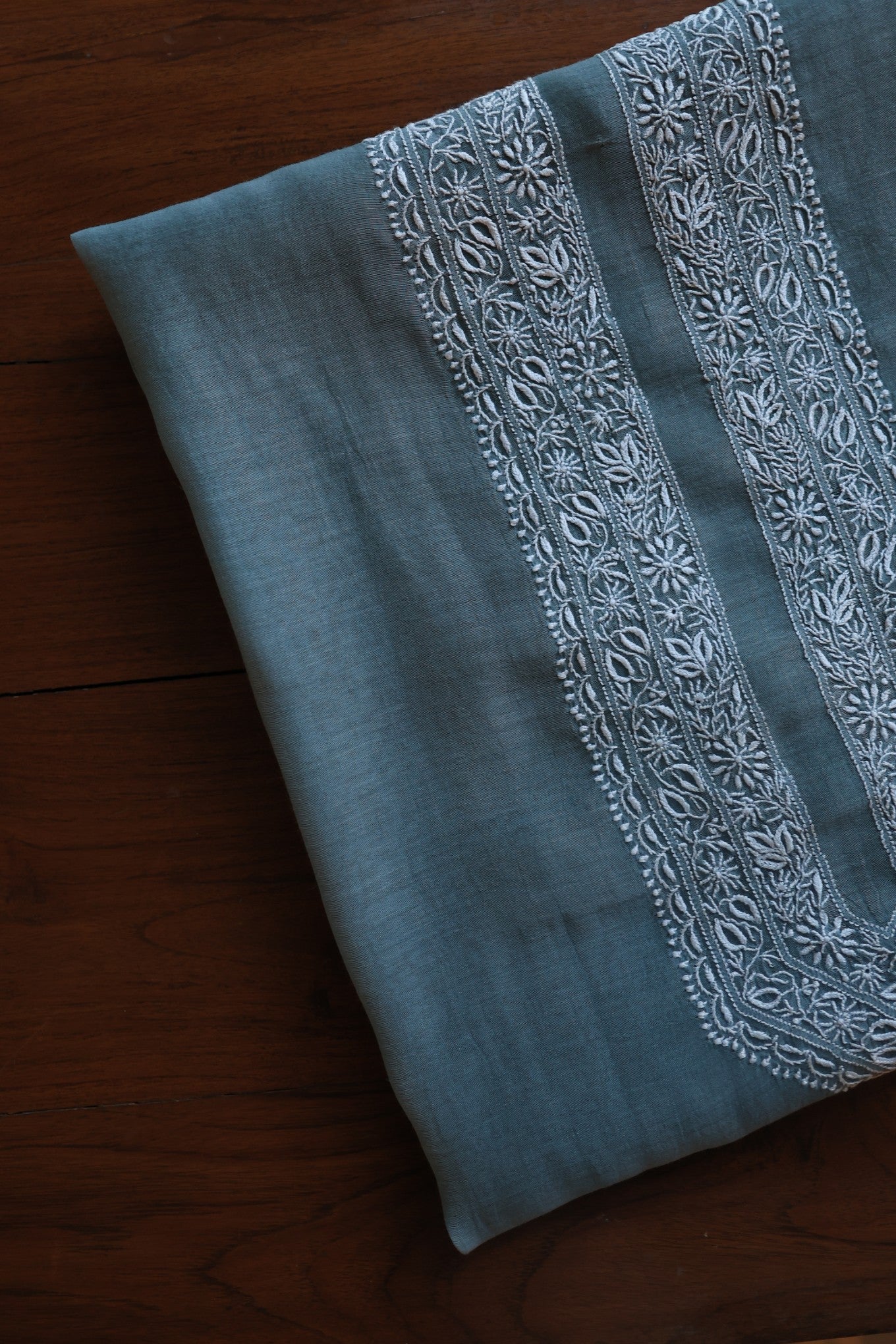 Charcoal Grey Shade Mulmul Chikankari Unstitched Men's Kurtas Fabric