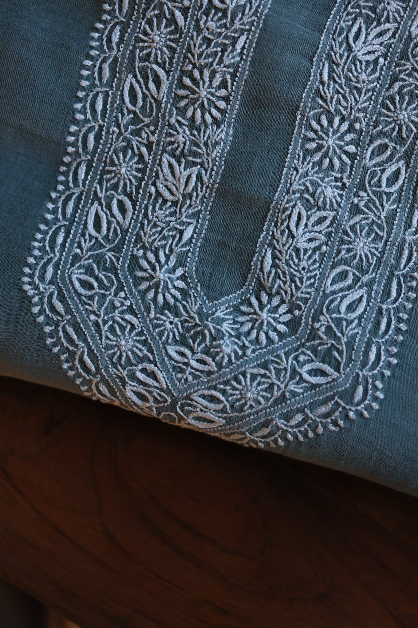 Charcoal Grey Shade Mulmul Chikankari Unstitched Men's Kurtas Fabric