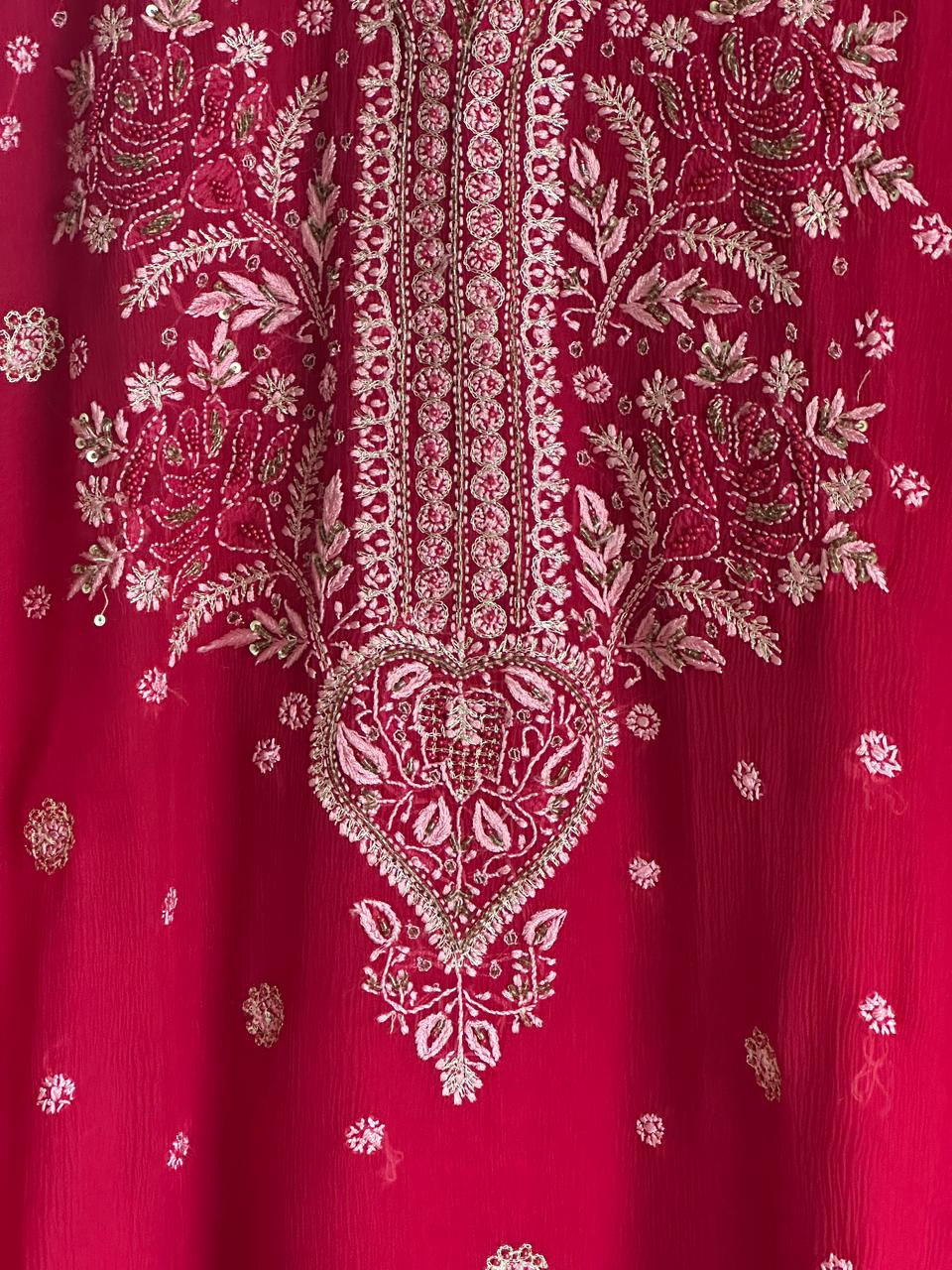 Cherry Red | Chiffon Chikankari Kaftan