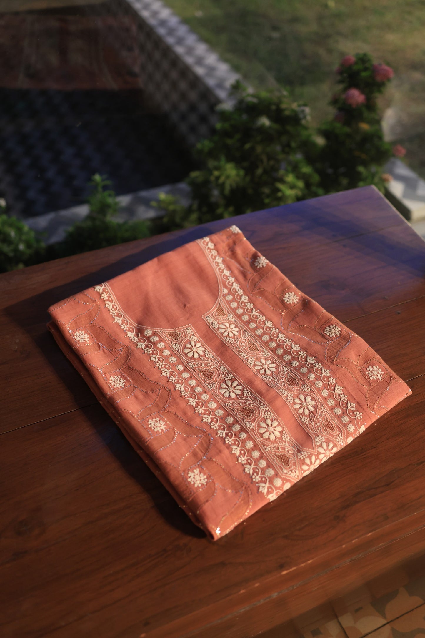 Copper Rust Daraz Chanderi Chikankari Kurta Fabric