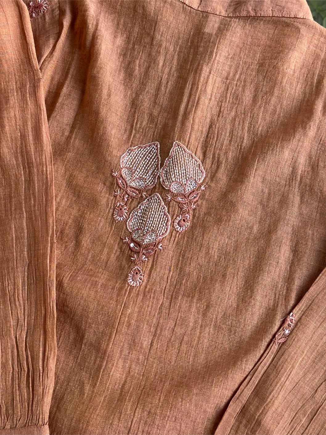 Copper Rust Shade Tissue Silk Chikankari Co-Ord Set