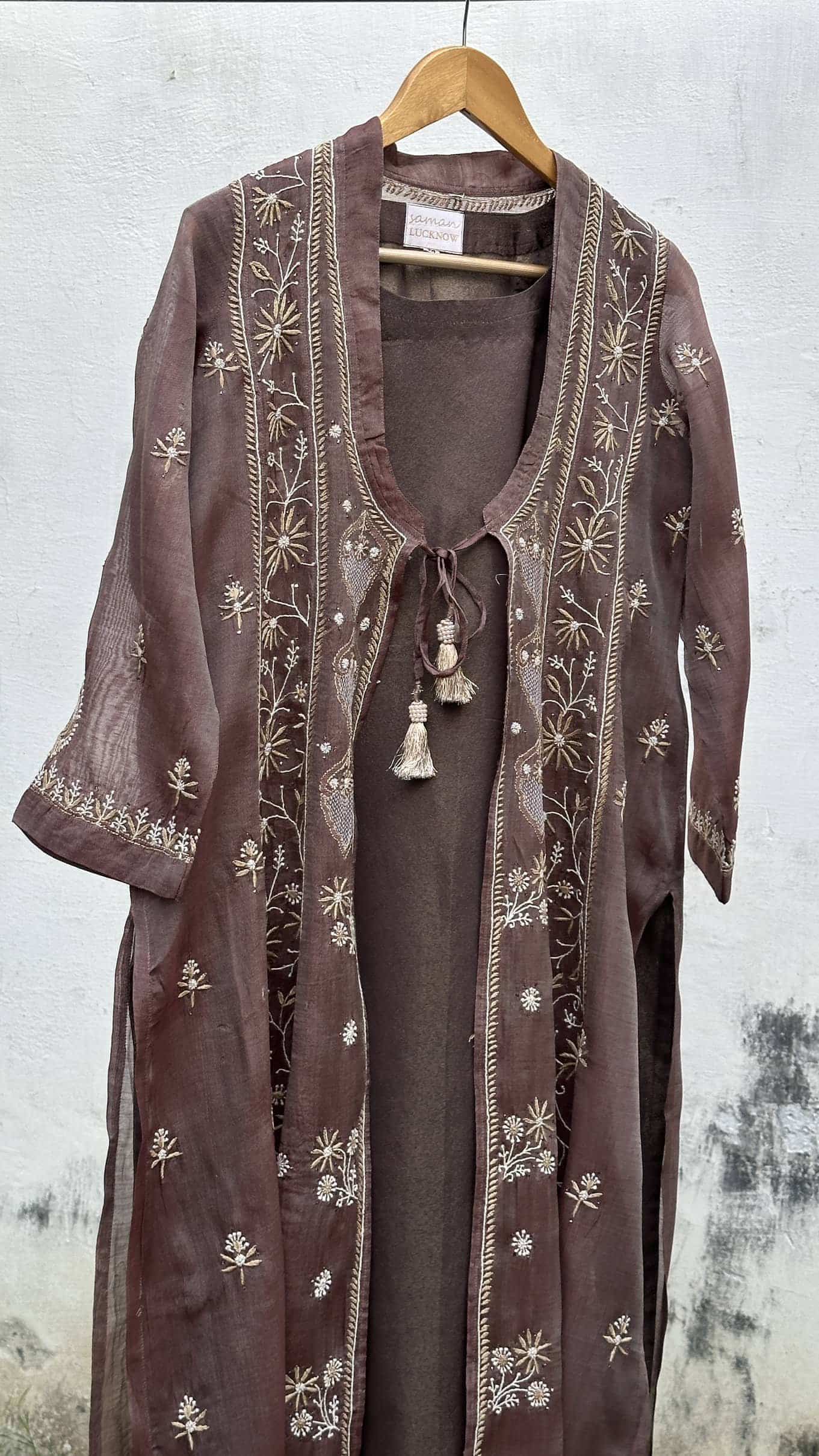 Copper Shade SICO Mal Chikankari Kurta With Mukaish Kamdani – Ready to Wear
