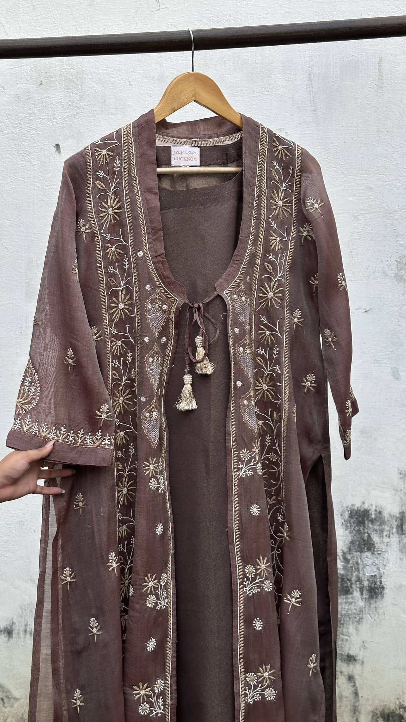 Copper Shade SICO Mal Chikankari Kurta With Mukaish Kamdani – Ready to Wear