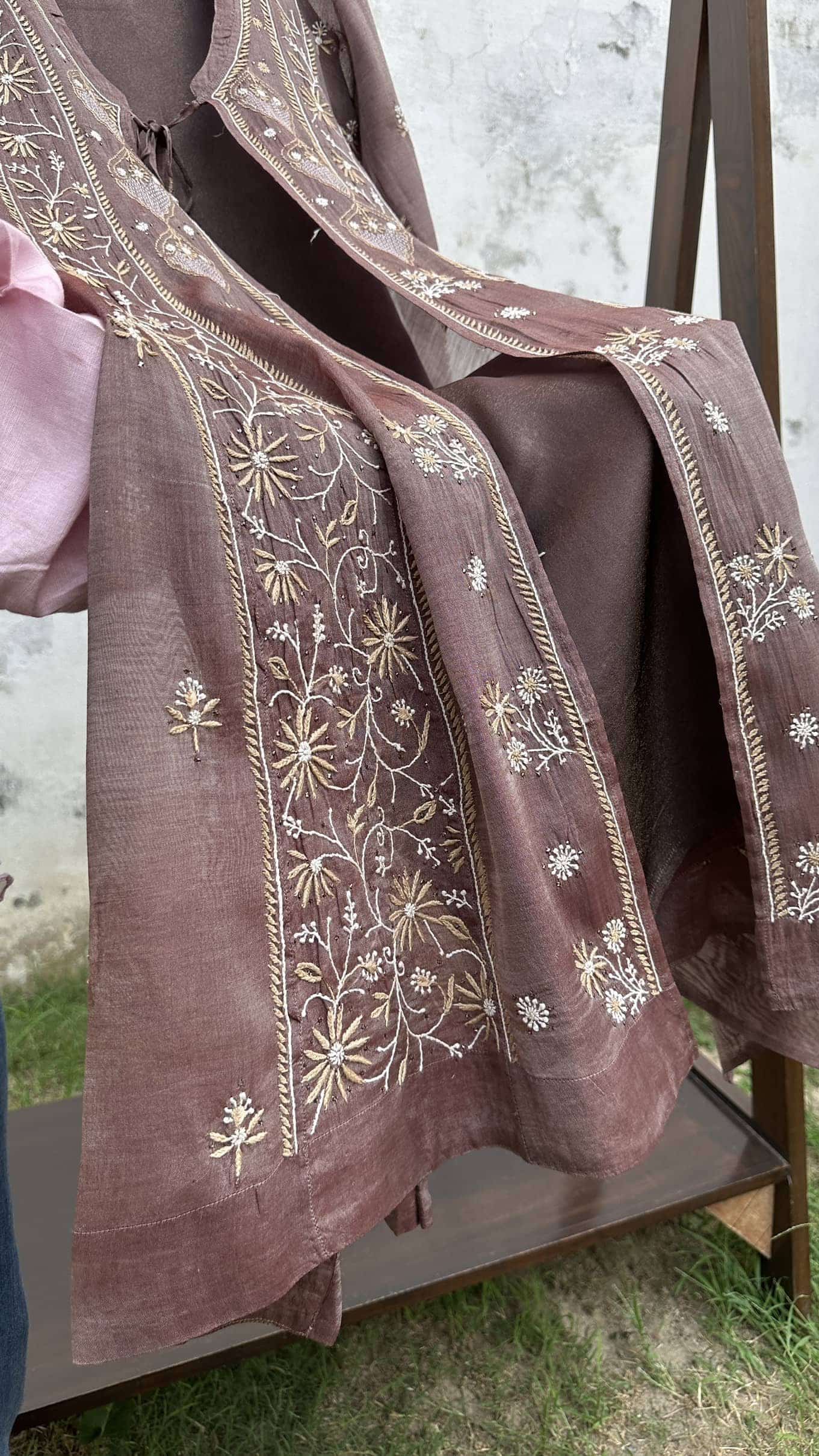 Copper Shade SICO Mal Chikankari Kurta With Mukaish Kamdani – Ready to Wear