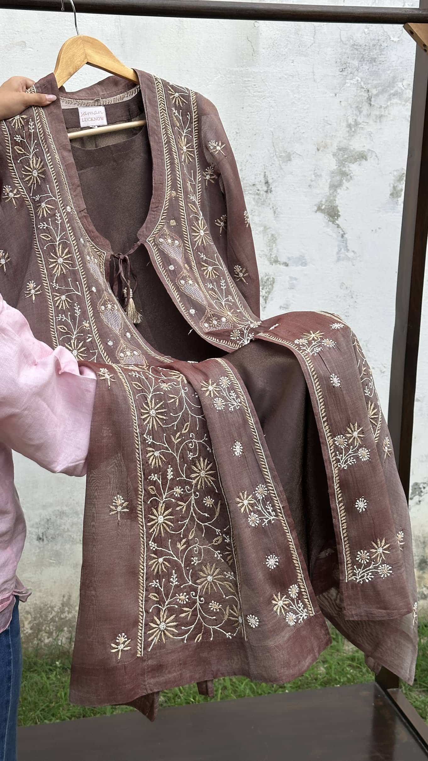 Copper Shade SICO Mal Chikankari Kurta With Mukaish Kamdani – Ready to Wear