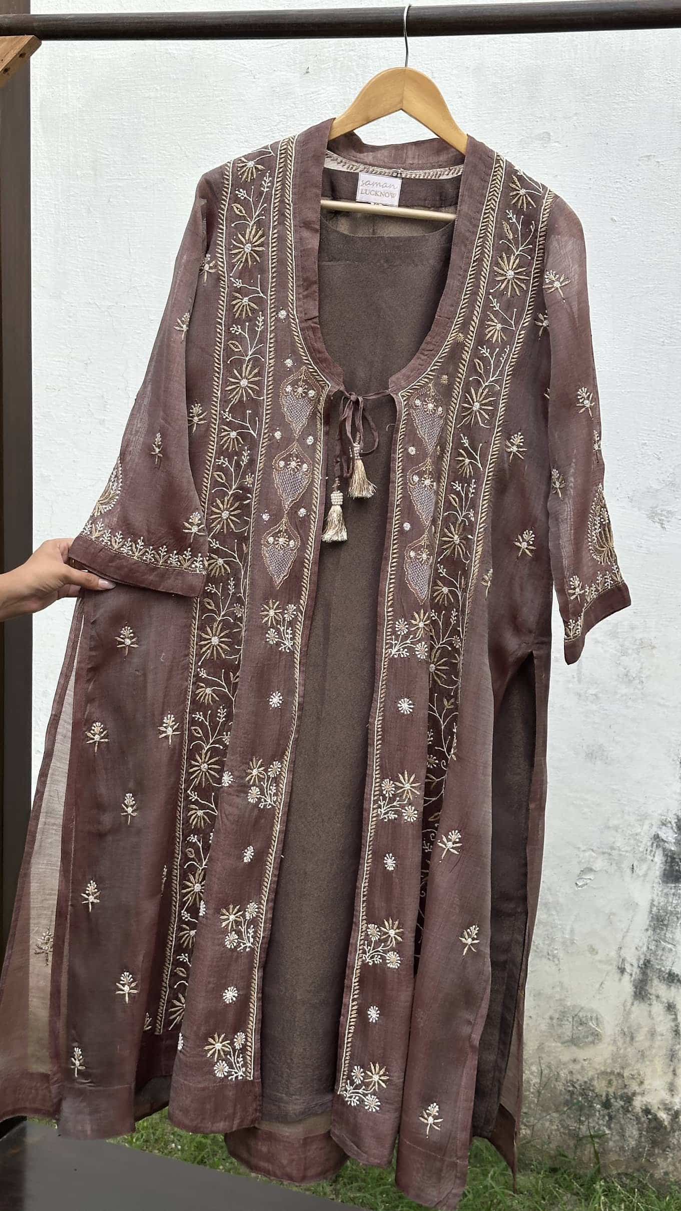 Copper Shade SICO Mal Chikankari Kurta With Mukaish Kamdani – Ready to Wear