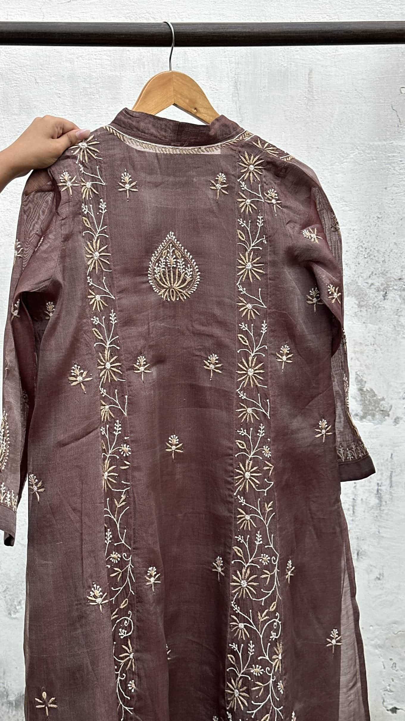 Copper Shade SICO Mal Chikankari Kurta With Mukaish Kamdani – Ready to Wear