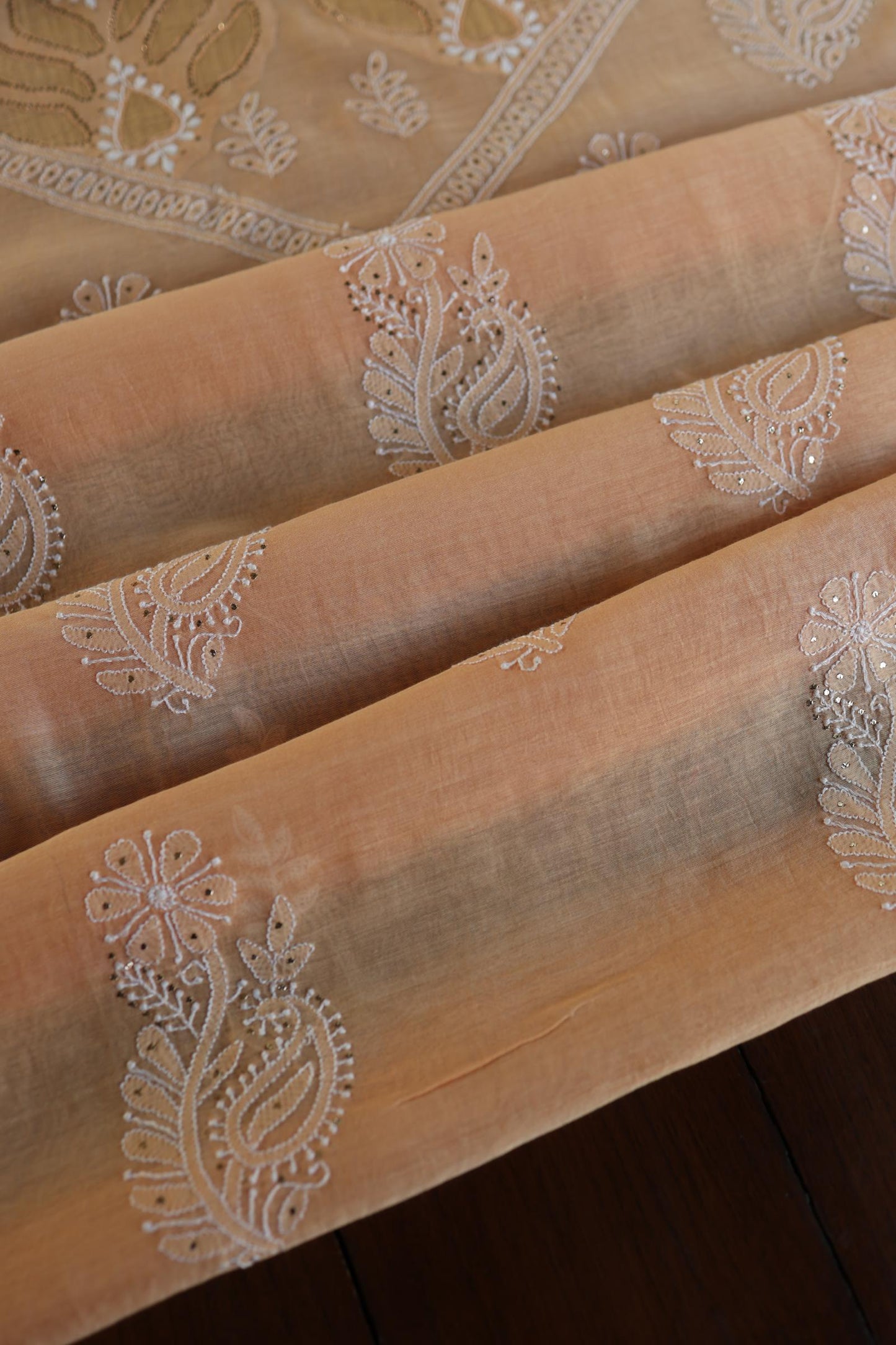 Coral Peach Daraz Chikankari Kurta Fabrics