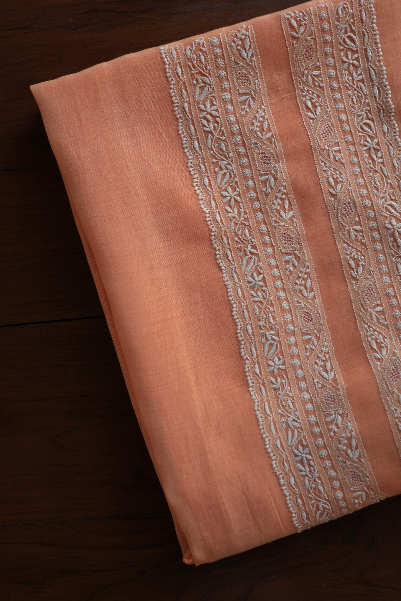 Coral Peach Mulmul Chikankari Unstitched Men's Kurtas Fabric