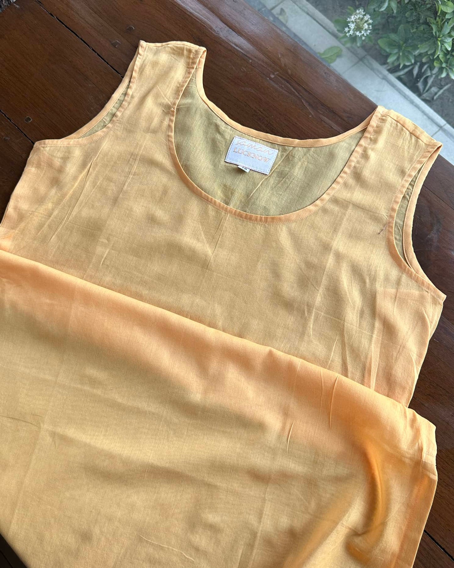 Coral Peach Mukaish Mul Chanderi Silk Dress