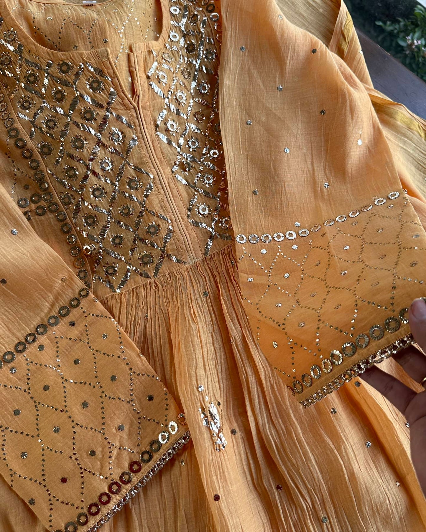 Coral Peach Mukaish Mul Chanderi Silk Dress