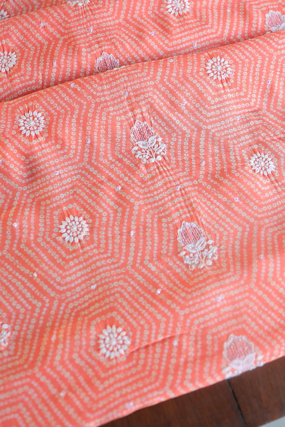 Coral Peach Muslin Chikankari Kurta Fabric
