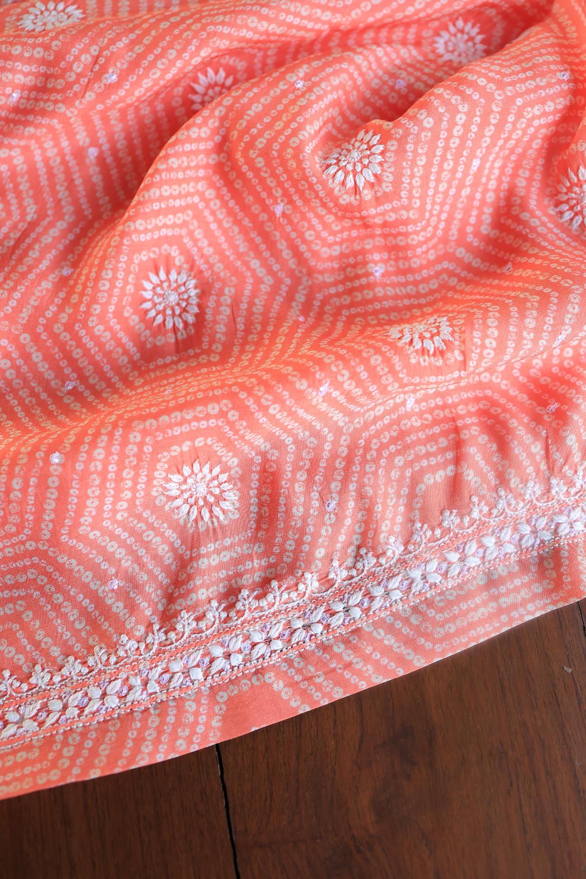 Coral Peach Muslin Chikankari Kurta Fabric