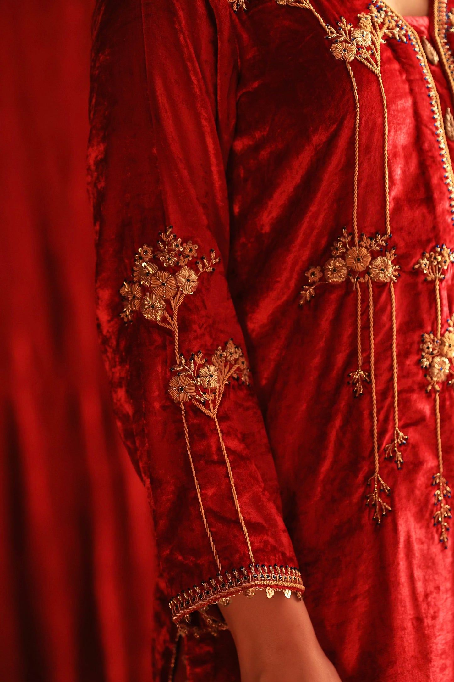 Coral Red Shade | Saman Velvet Ready To Wear Kurta Set