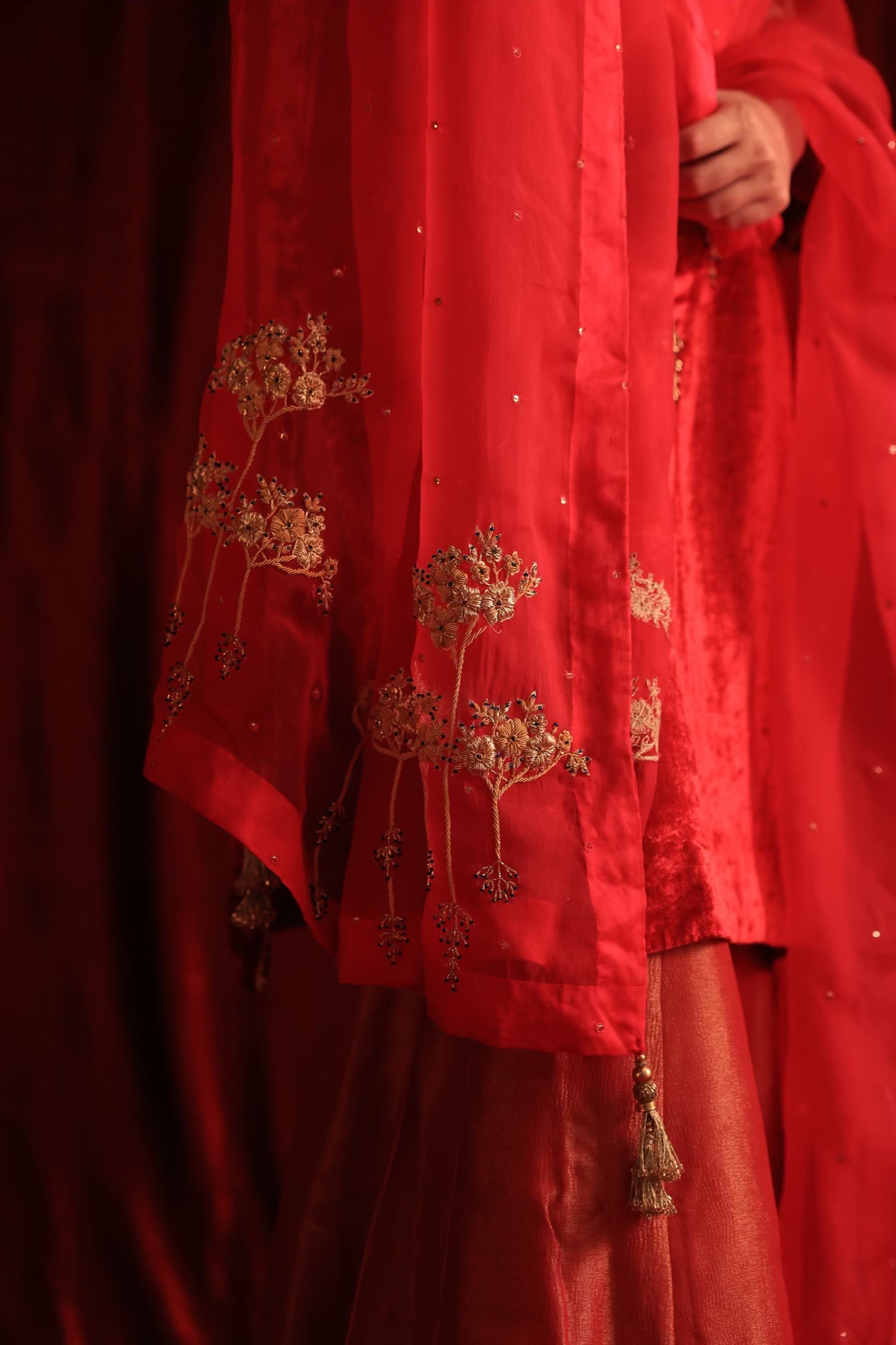Coral Red Shade | Saman Velvet Ready To Wear Kurta Set
