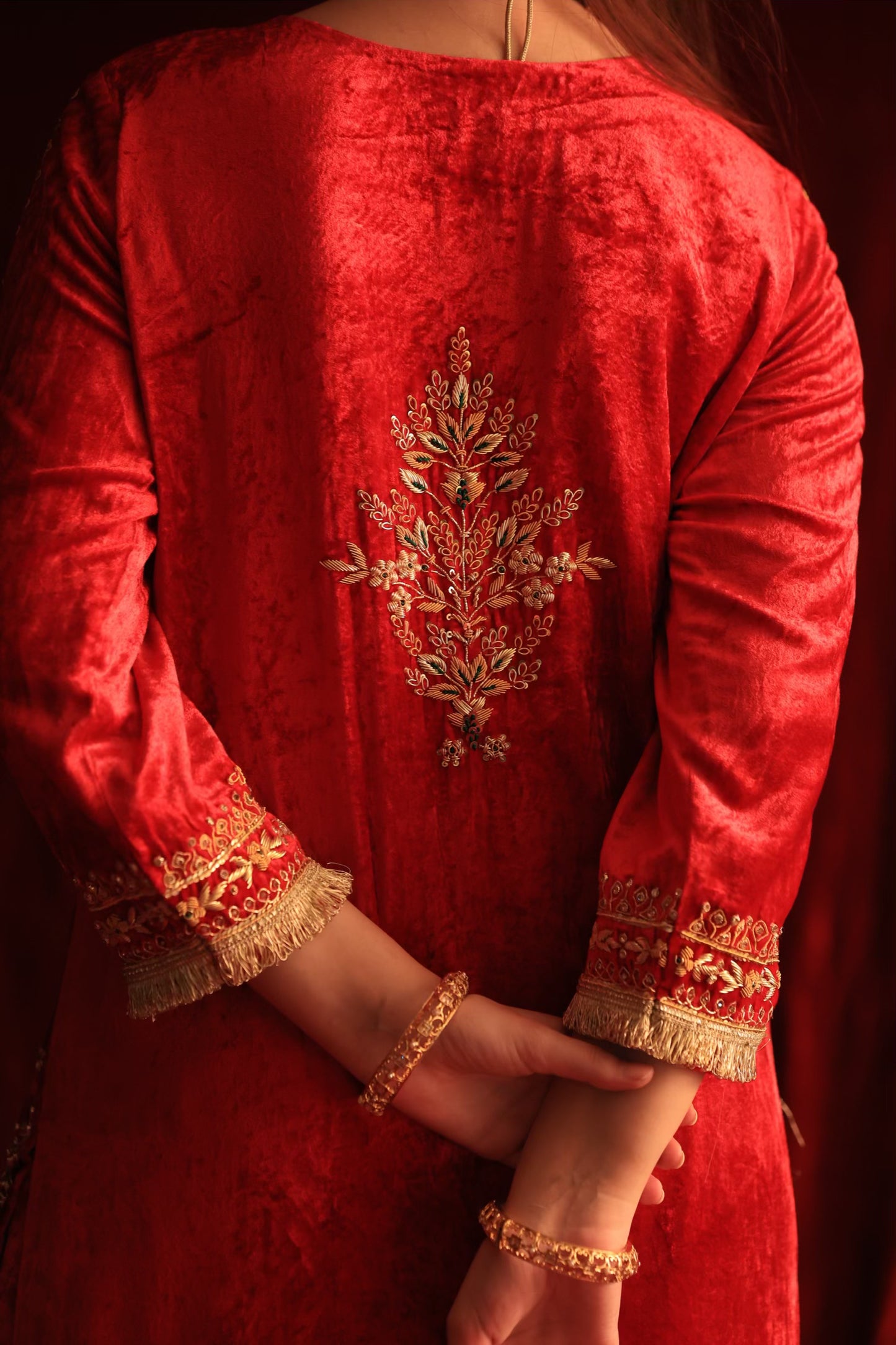 Crimson Red Shade | Saman Velvet Ready To Wear Kurta Set