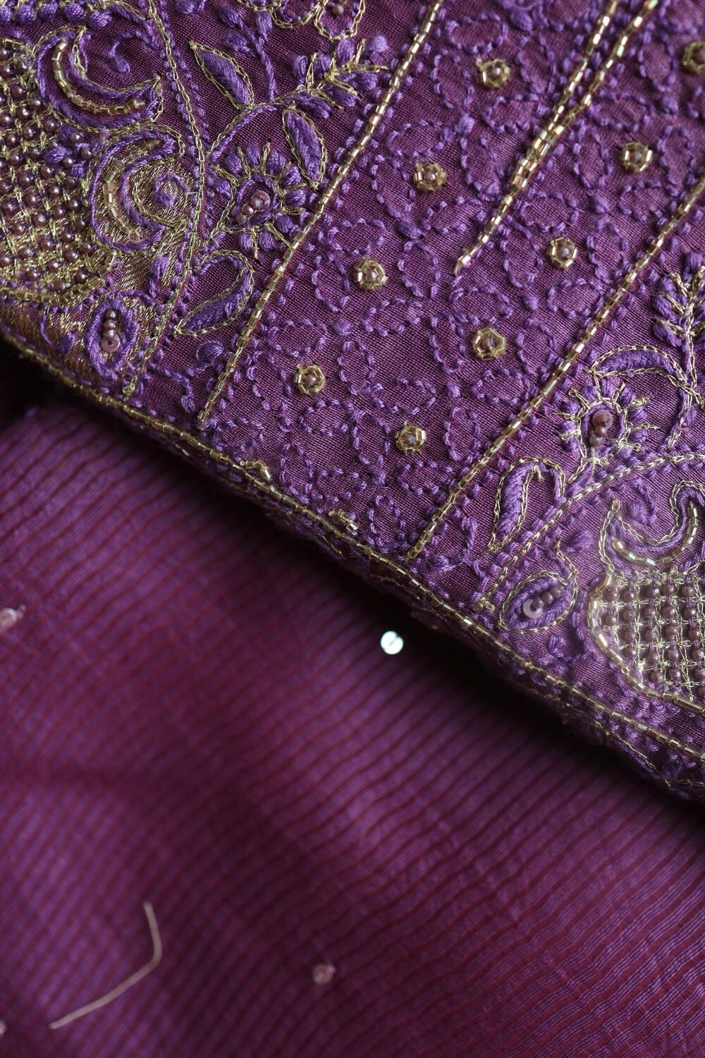 Dark Mauve Banarasi Zari Chanderi Unstitched Chikankari Fabrics