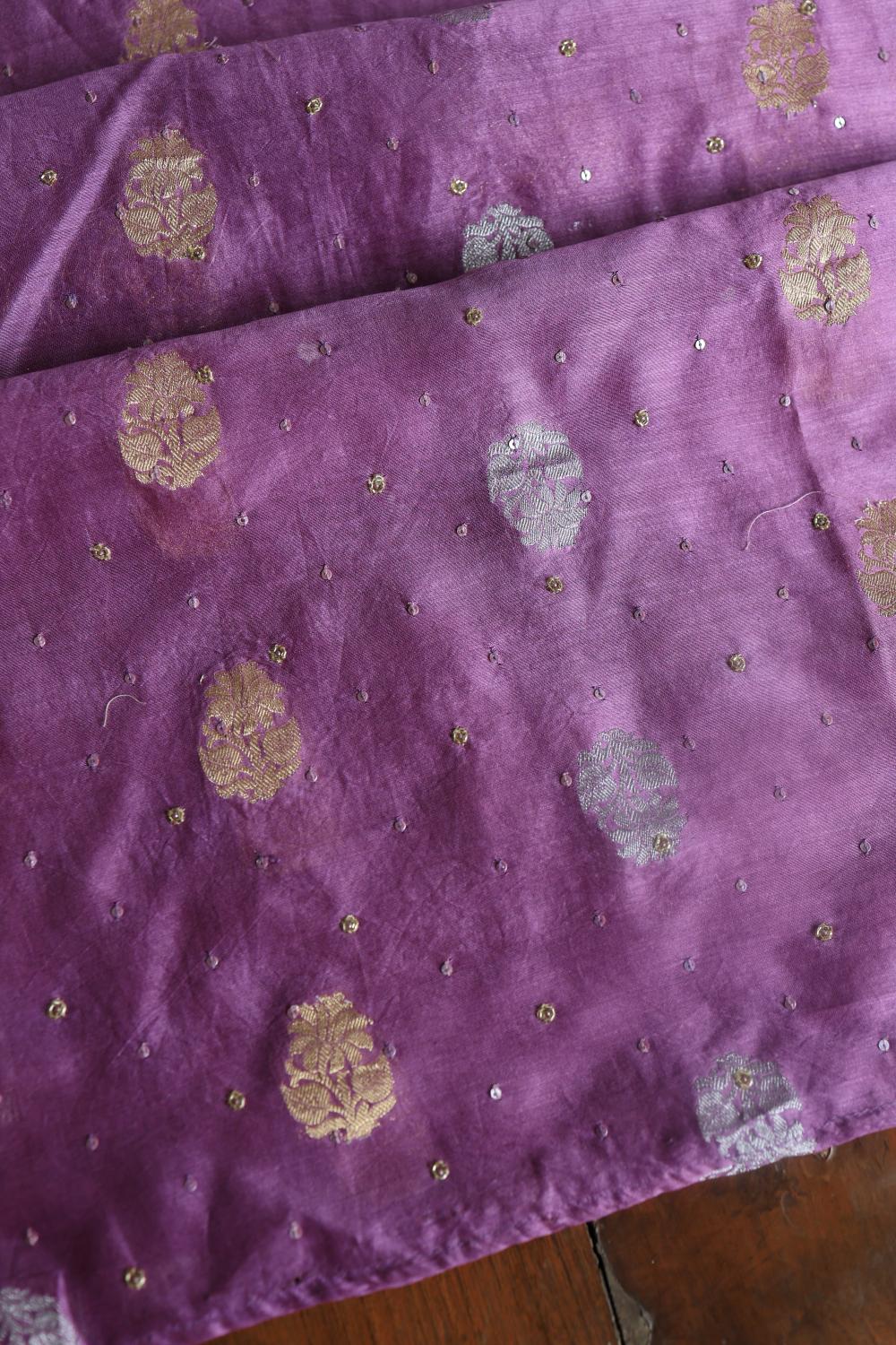 Dark Mauve Banarasi Zari Chanderi Unstitched Chikankari Fabrics