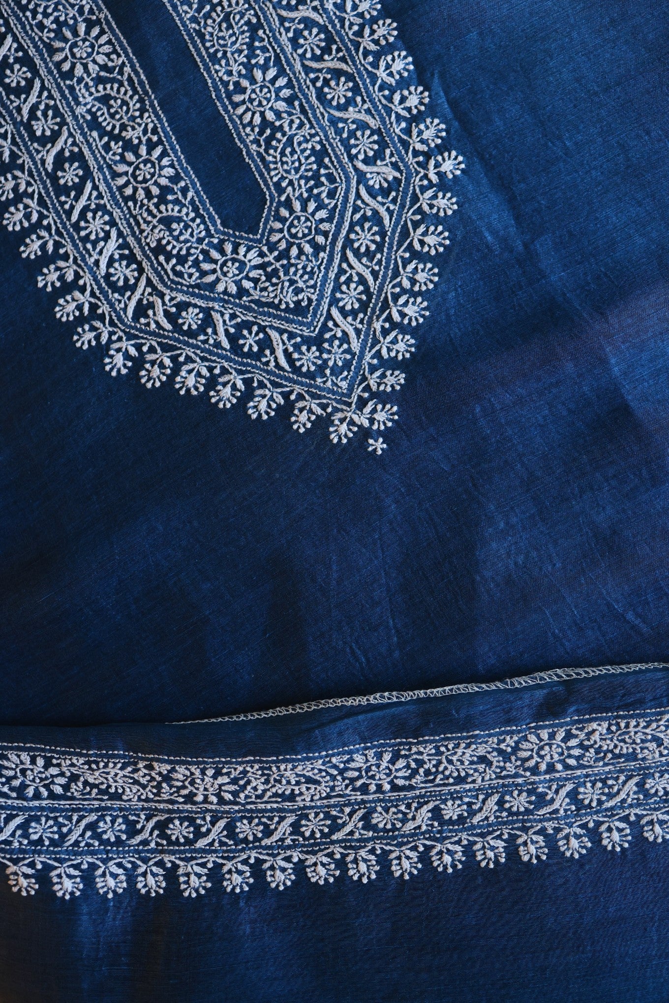 Dark Blue Linen Chikankari Unstitched Men's Kurtas Fabric