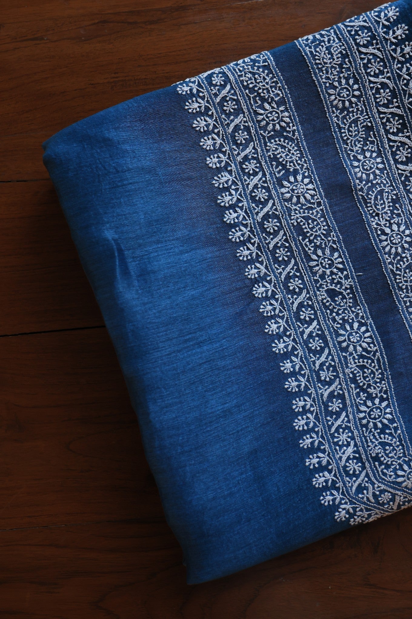 Dark Blue Linen Chikankari Unstitched Men's Kurtas Fabric