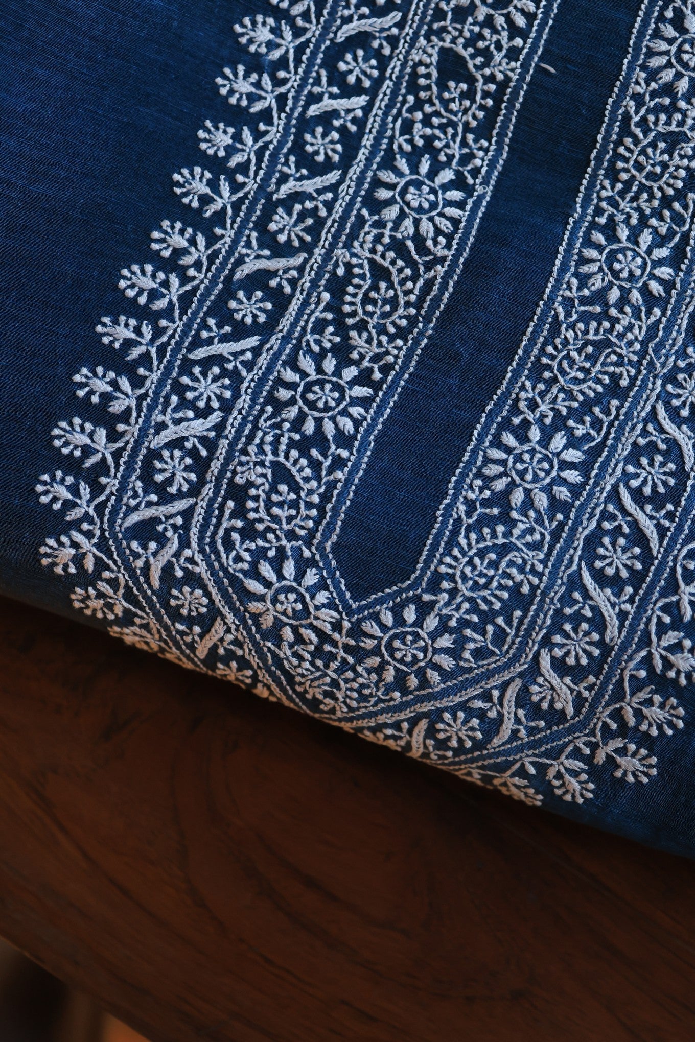 Dark Blue Linen Chikankari Unstitched Men's Kurtas Fabric
