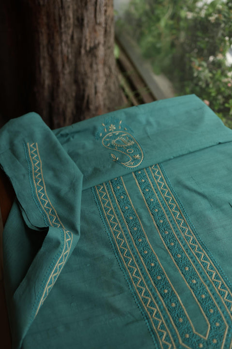 Dark Green Malkha Handspun Khadi Kurtas Unisex Fabric