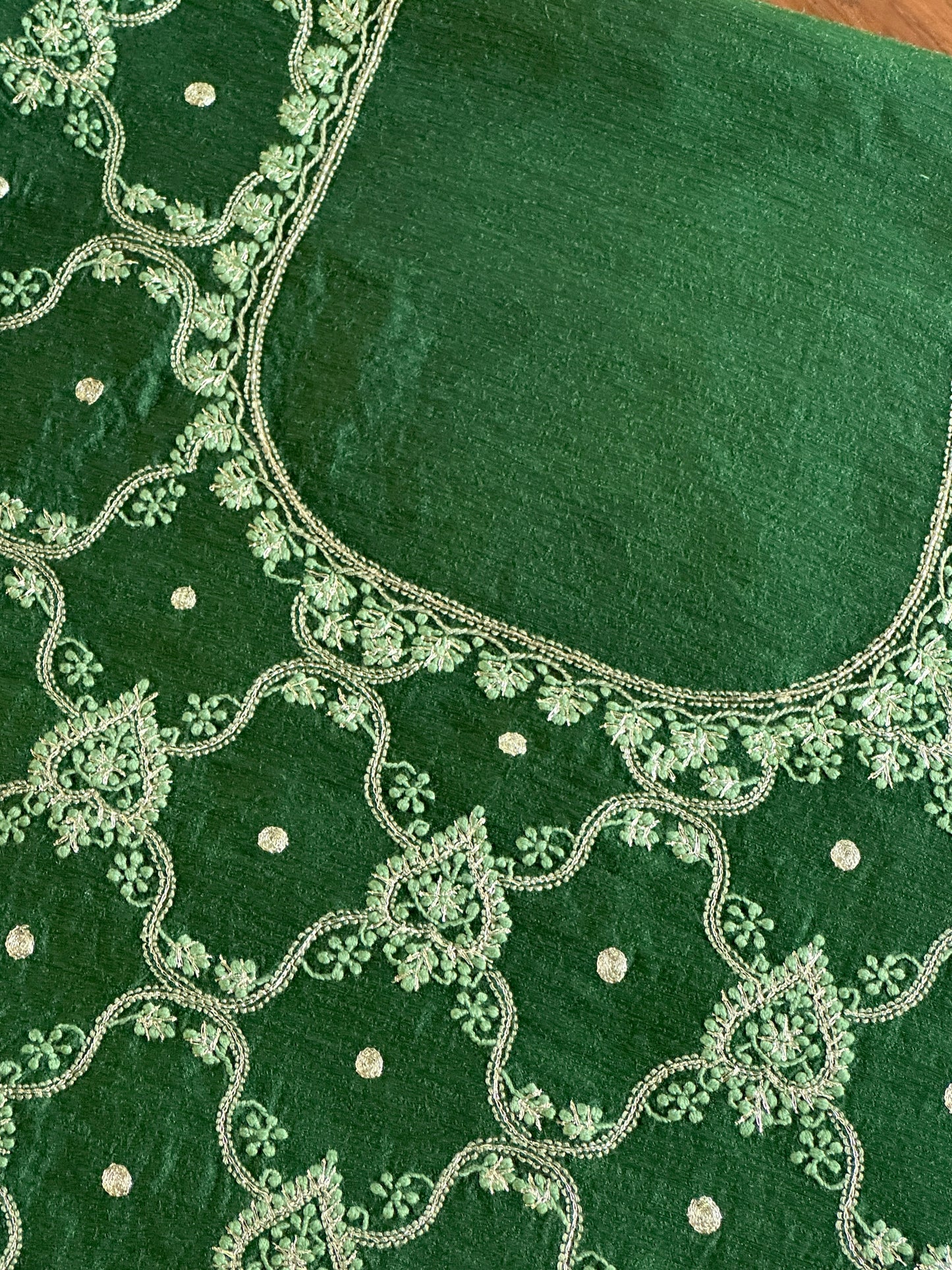 Dark Green Moonga Silk Chikankari Unstitched Blouse Fabric