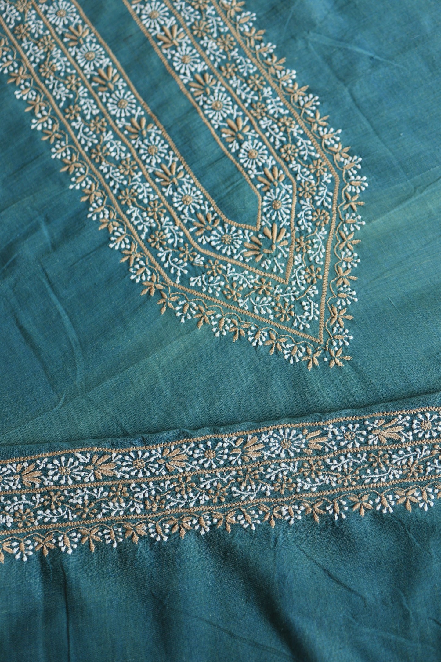 Dark Cyan Shade Malkha Handspun Khadi Kurtas Unisex Fabric